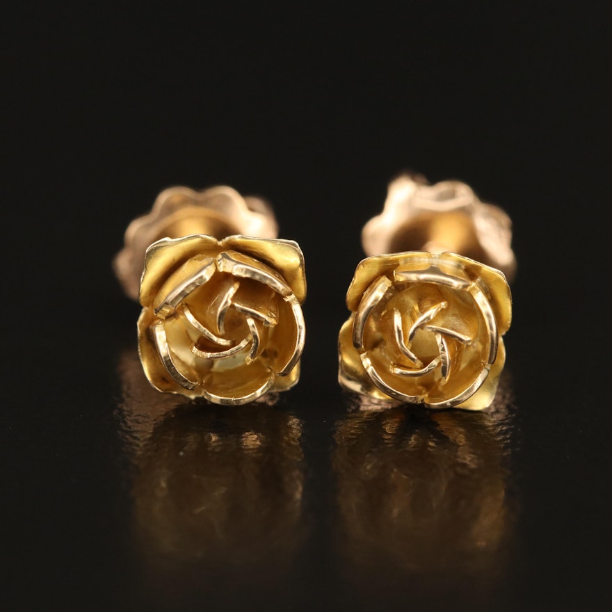 18K Rose Bud Stud Earrings