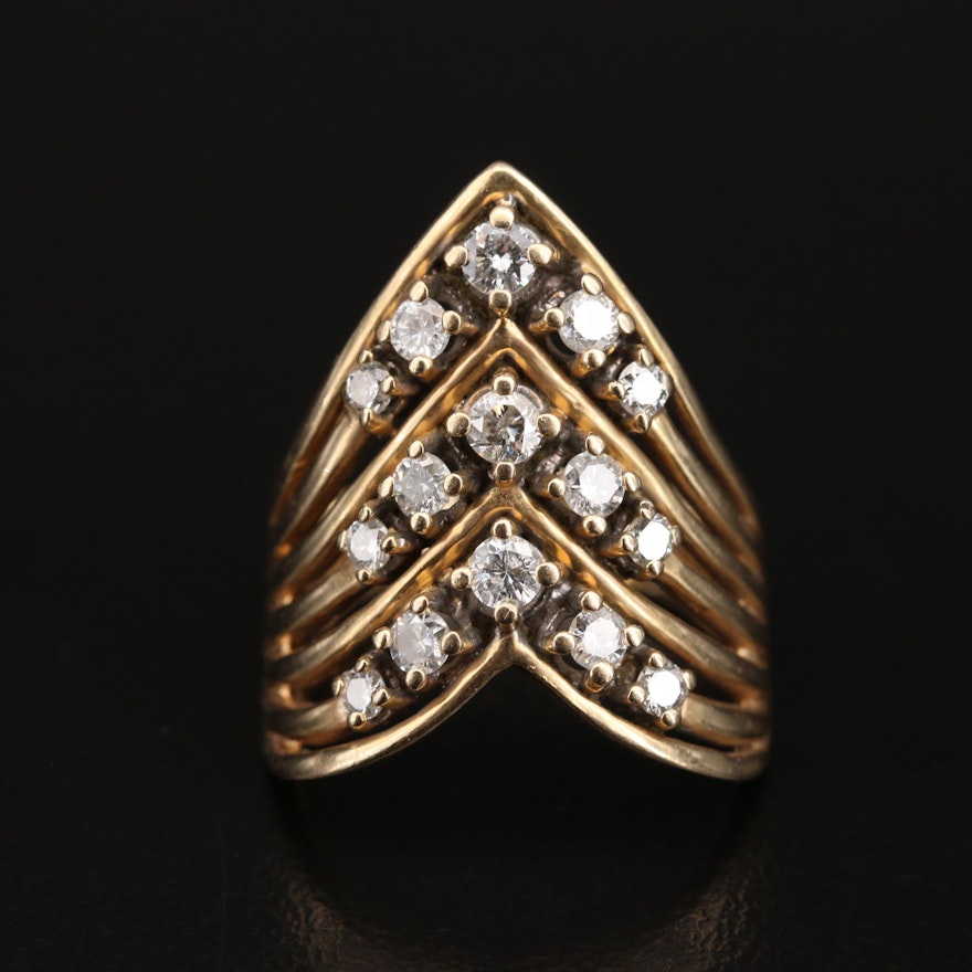 14K Diamond Chevron Ring