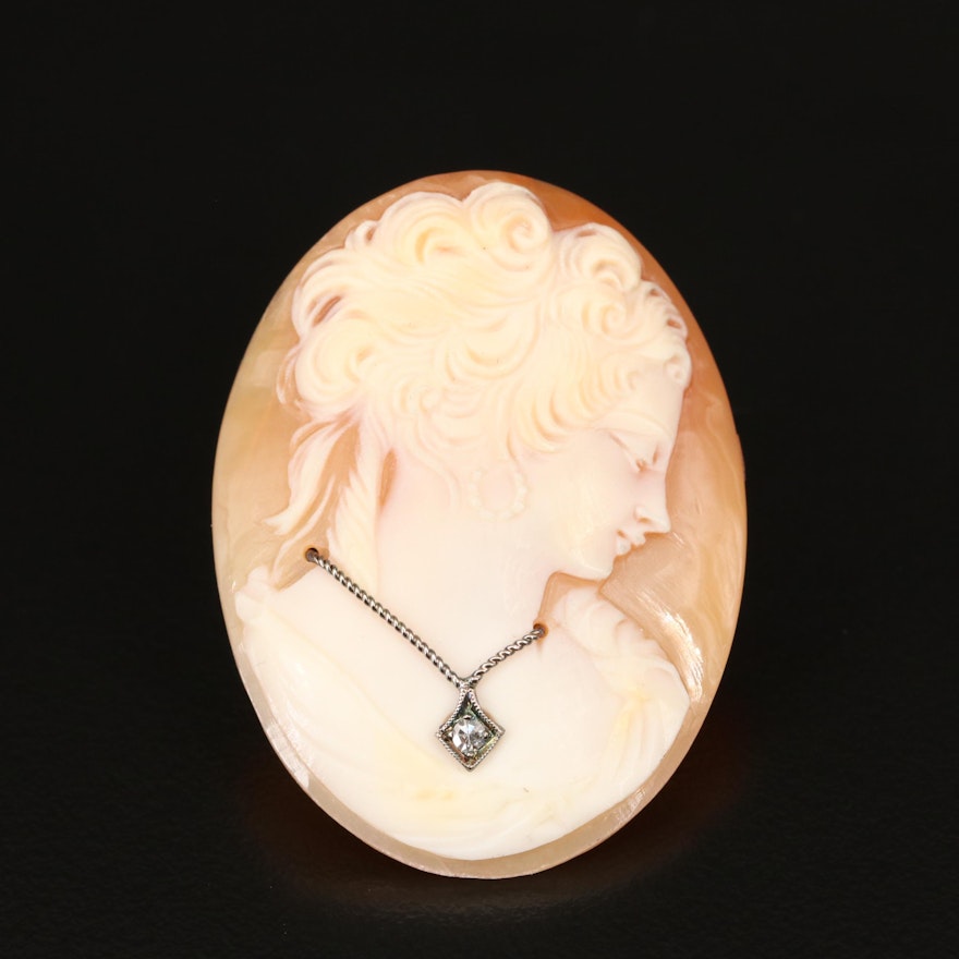 Vintage 14K Shell and Diamond Habillé Cameo