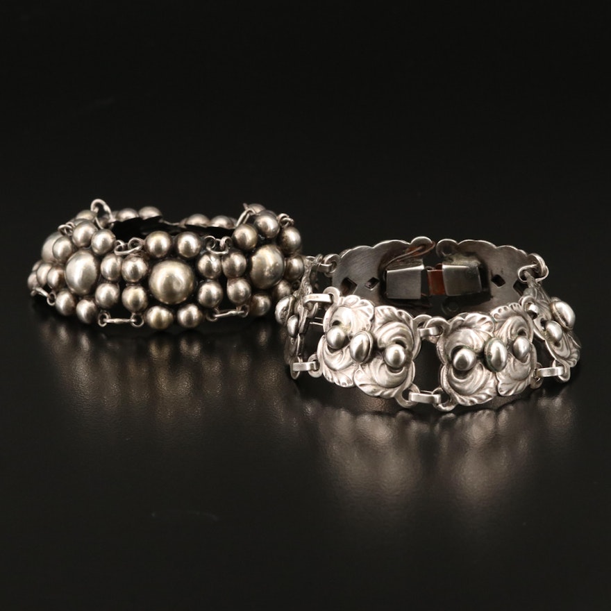 1940s Mexican and Danish Sterling Silver Link Bracelets