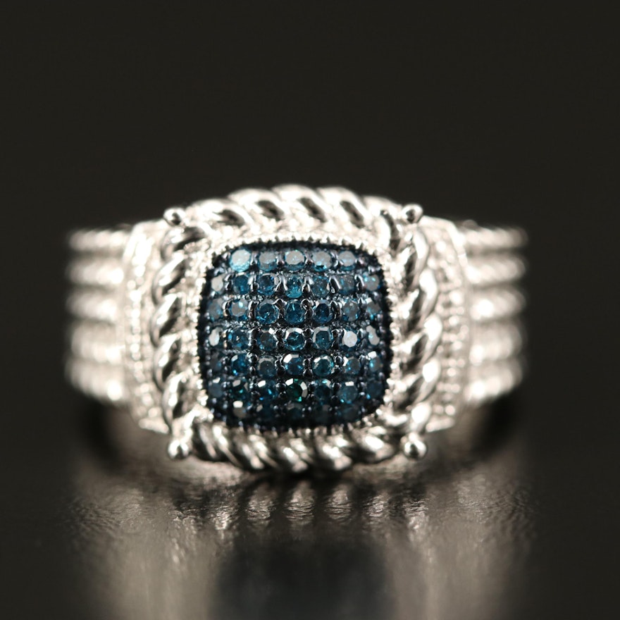 Sterling Diamond Ring with Rope Accents