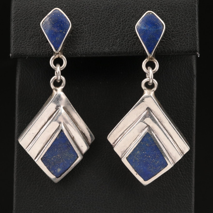 Modernist Sterling Silver Lapis Lazuli Earrings