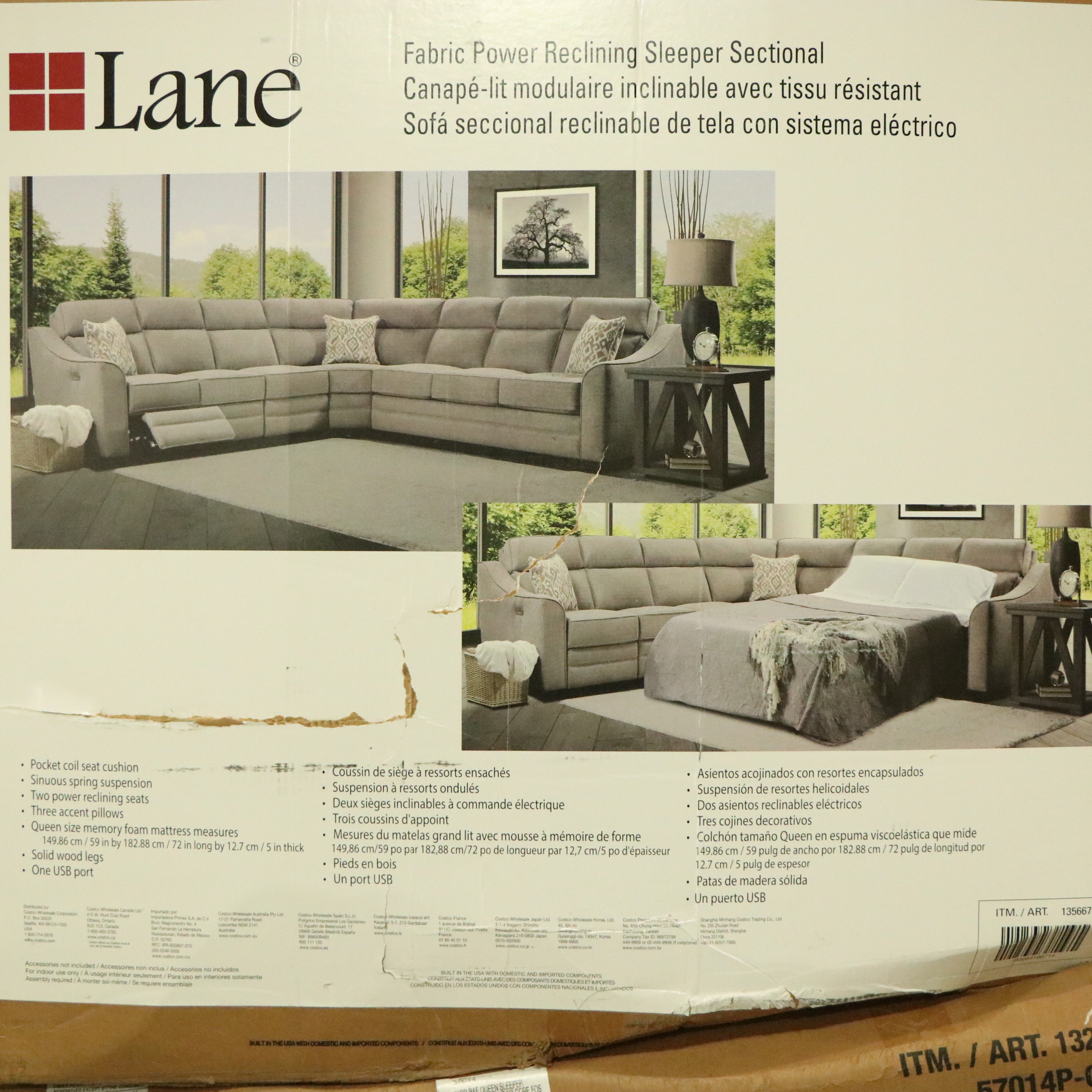 Lane Radford Gray Fabric Sectional Sofa with Queen Sleeper