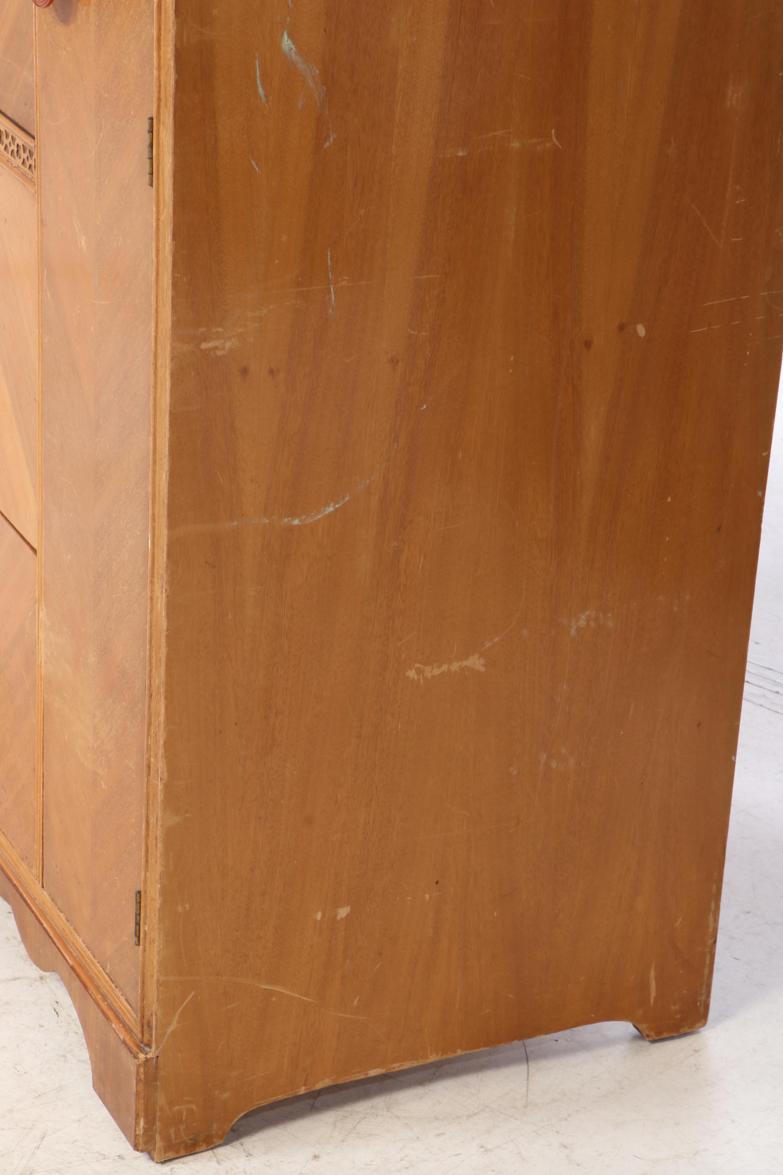 Art Deco Blondewood and Reverse-Etched Glass Chifferobe with Secretary, c. 1930