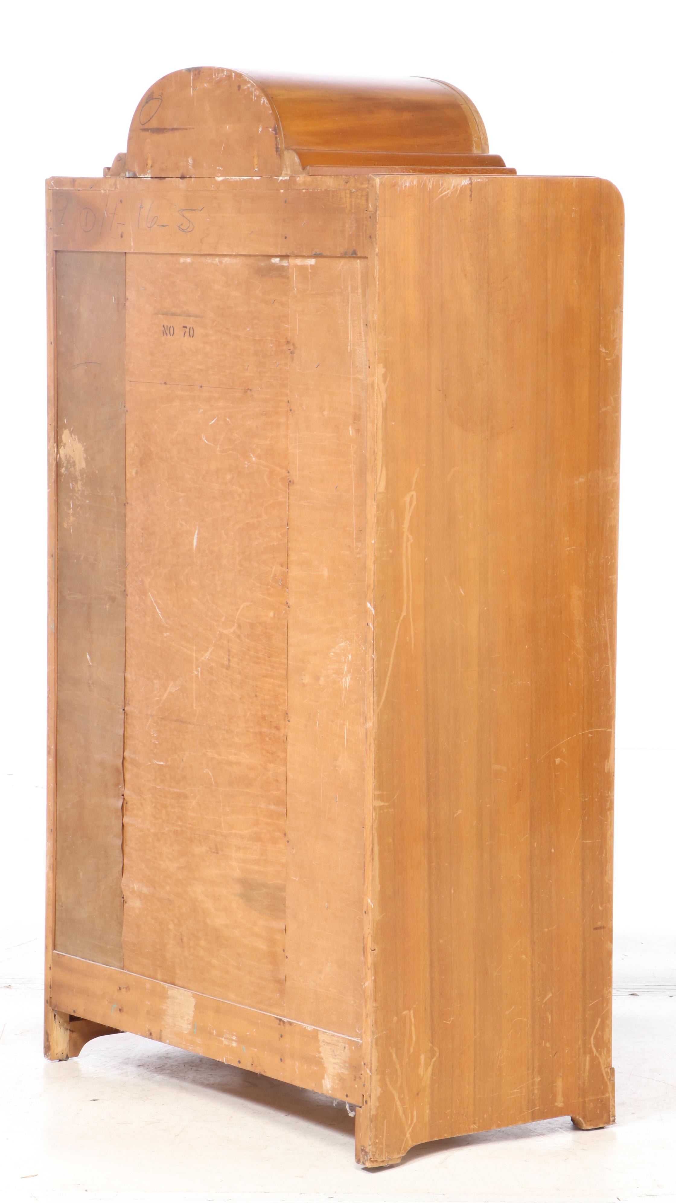 Art Deco Blondewood and Reverse-Etched Glass Chifferobe with Secretary, c. 1930