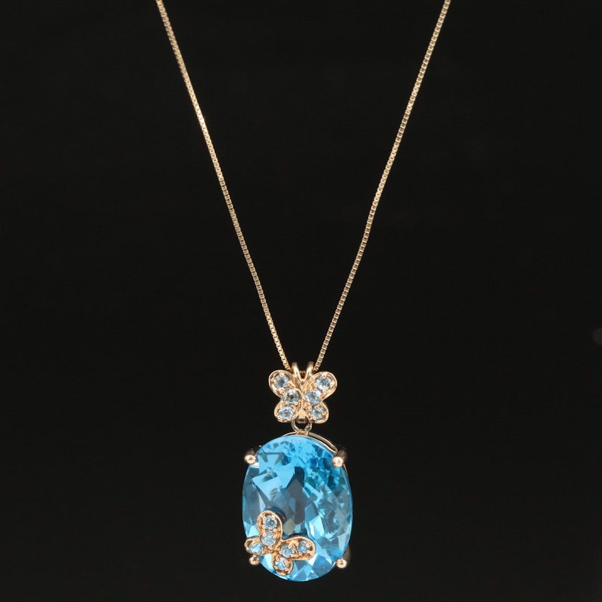 10K Topaz Butterfly Pendant with 14K Chain Necklace