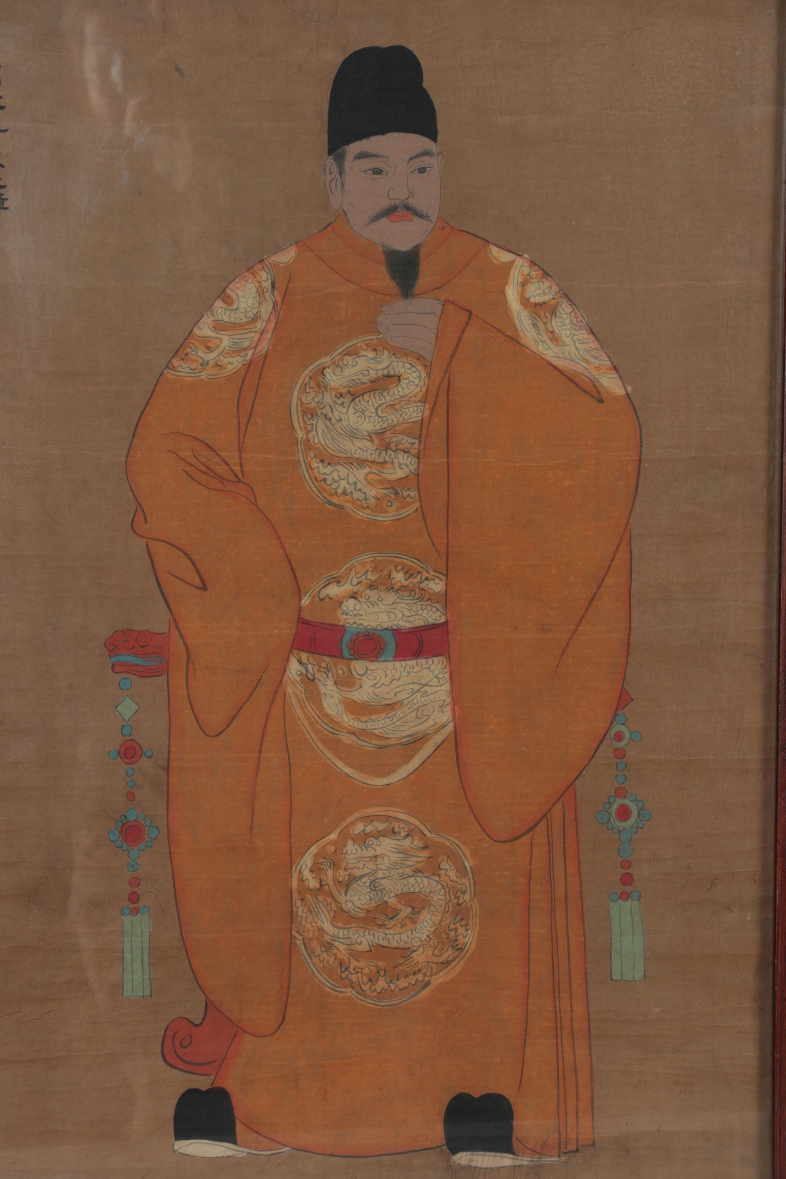 Chinese Gouache Emperor Portraits of Taizong, Shizu, and Taizu