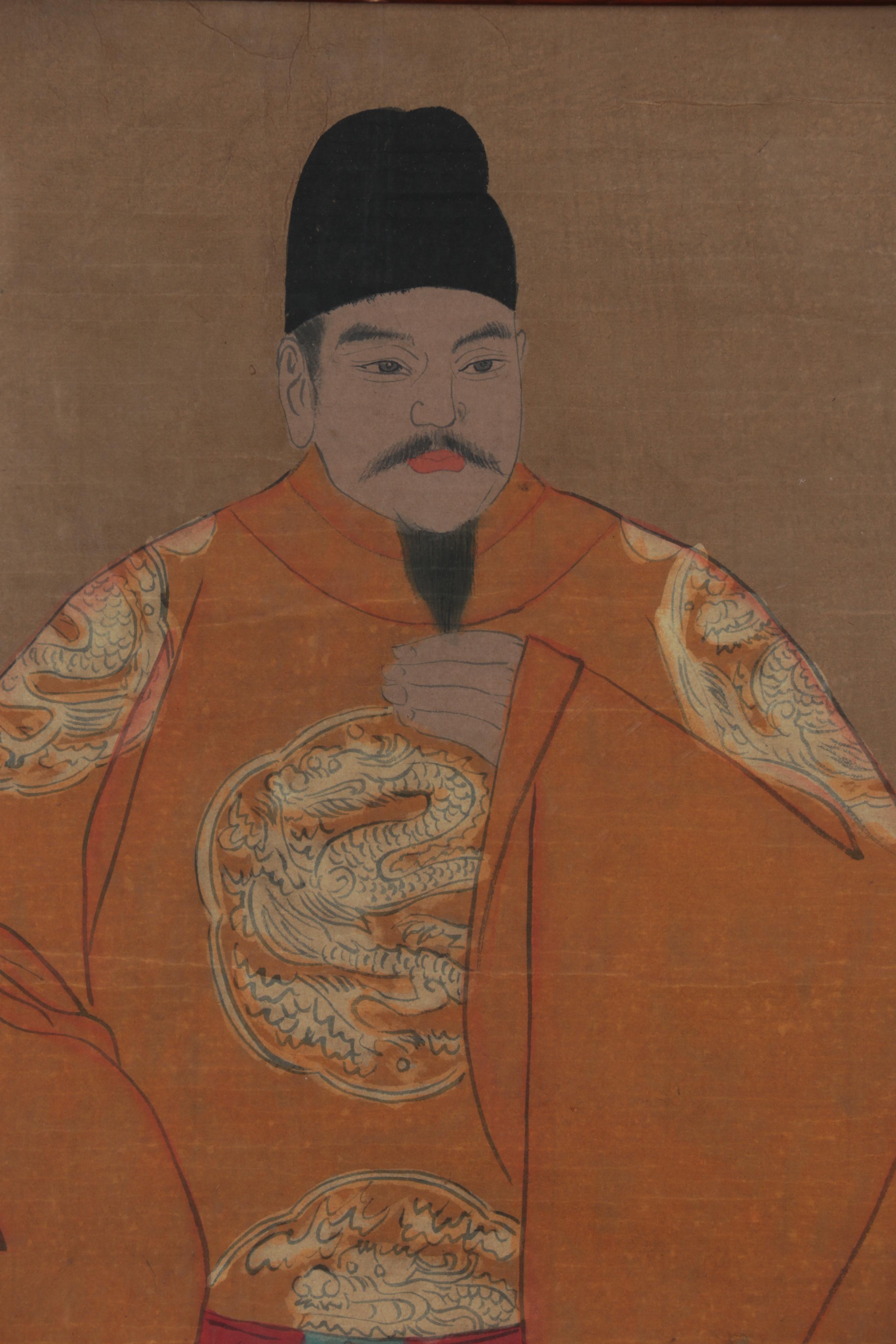 Chinese Gouache Emperor Portraits of Taizong, Shizu, and Taizu