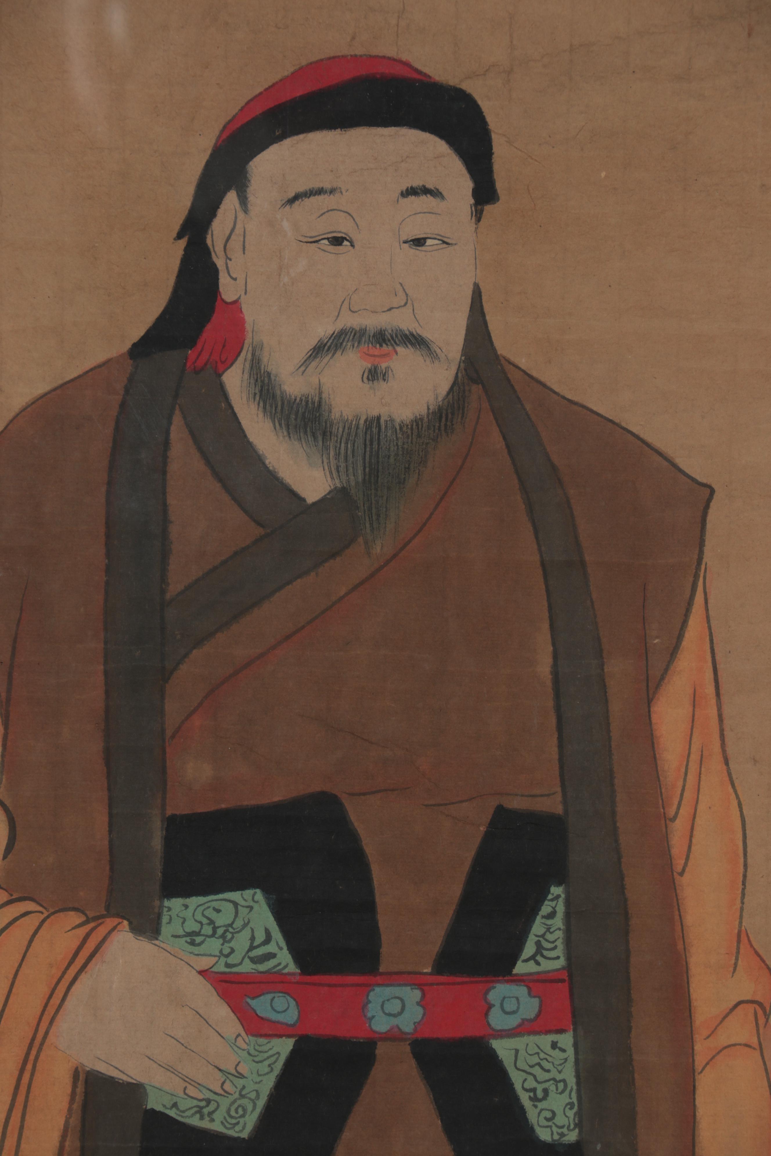 Chinese Gouache Emperor Portraits of Taizong, Shizu, and Taizu