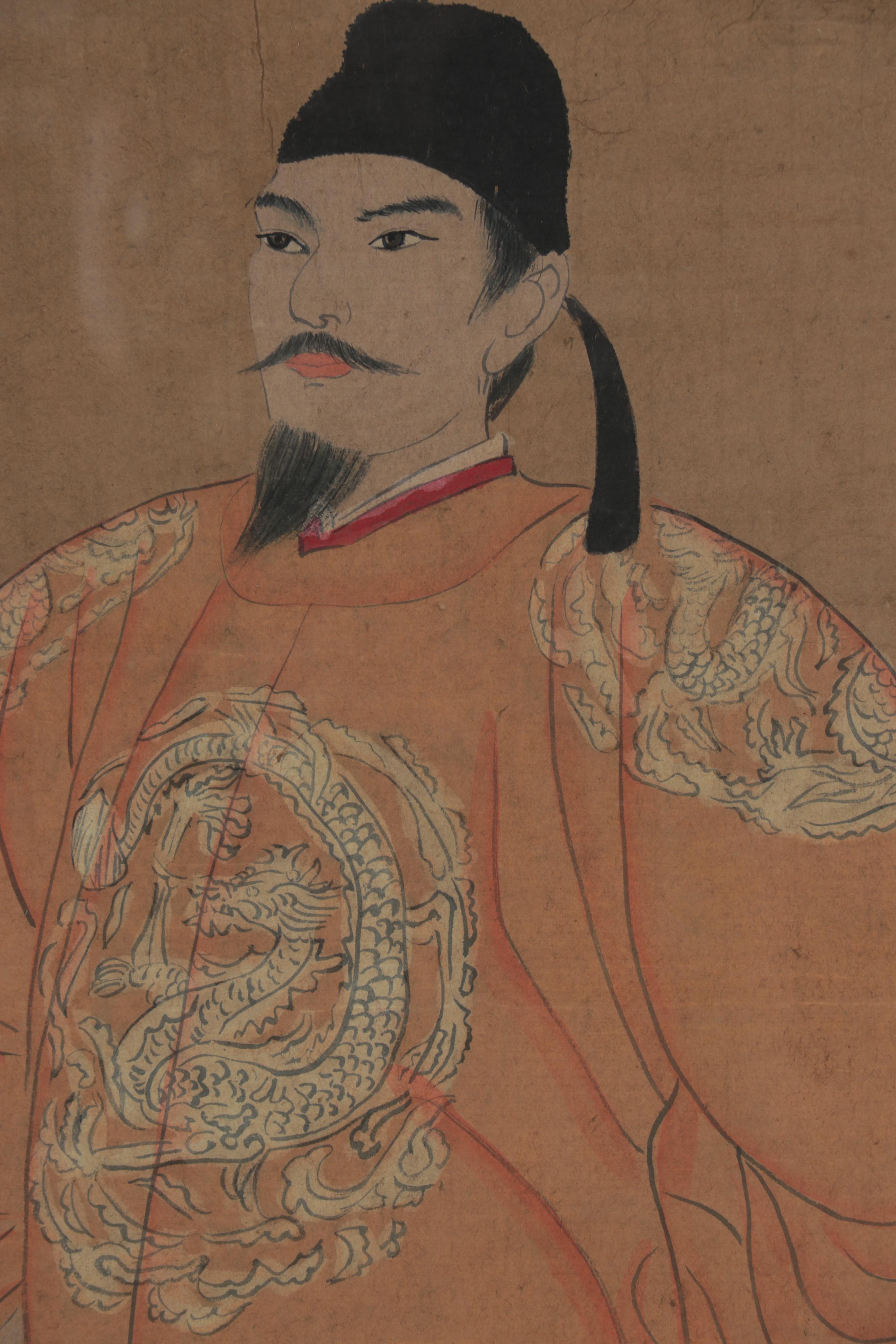 Chinese Gouache Emperor Portraits of Taizong, Shizu, and Taizu