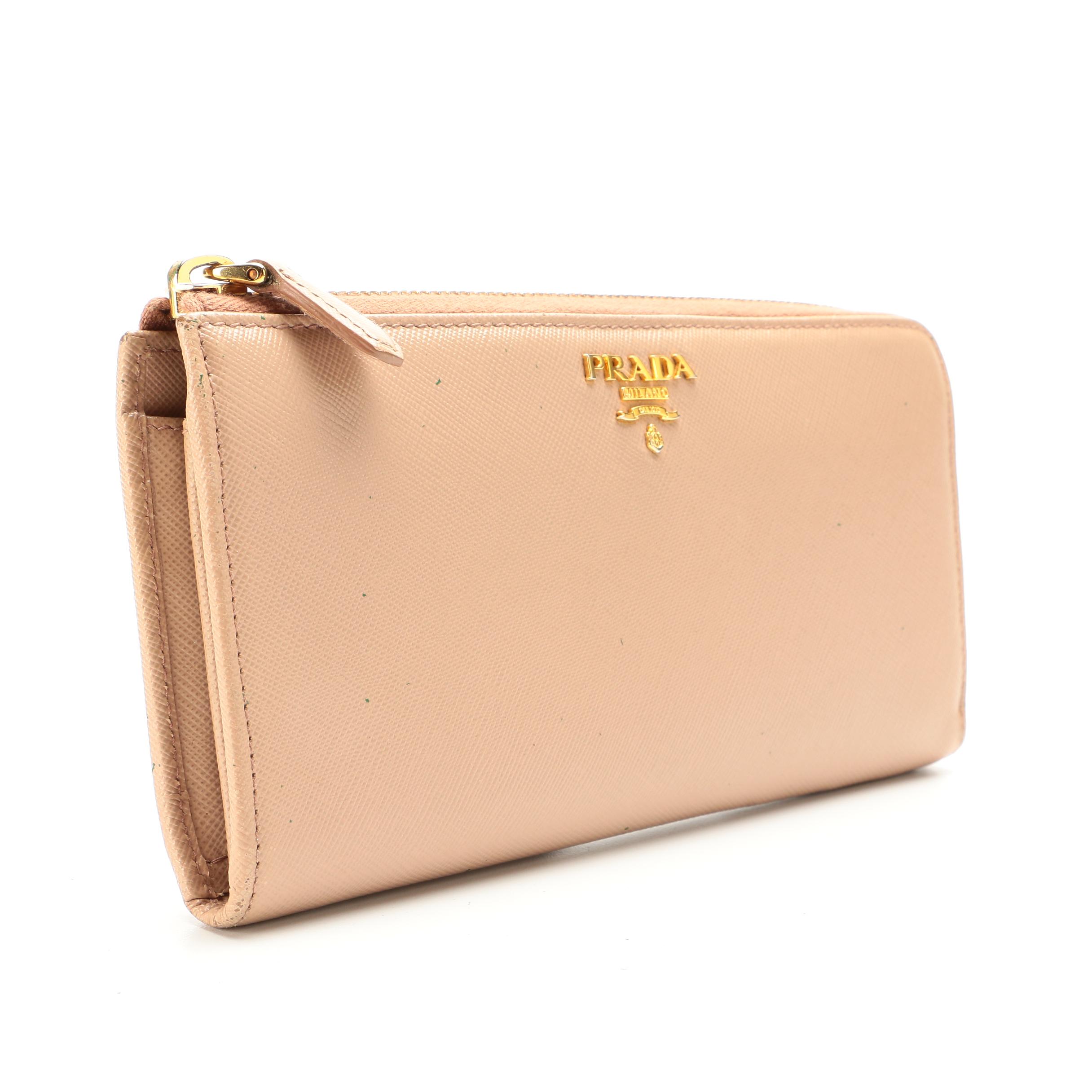 Prada Large Zipper Wallet in Blush Saffiano Leather