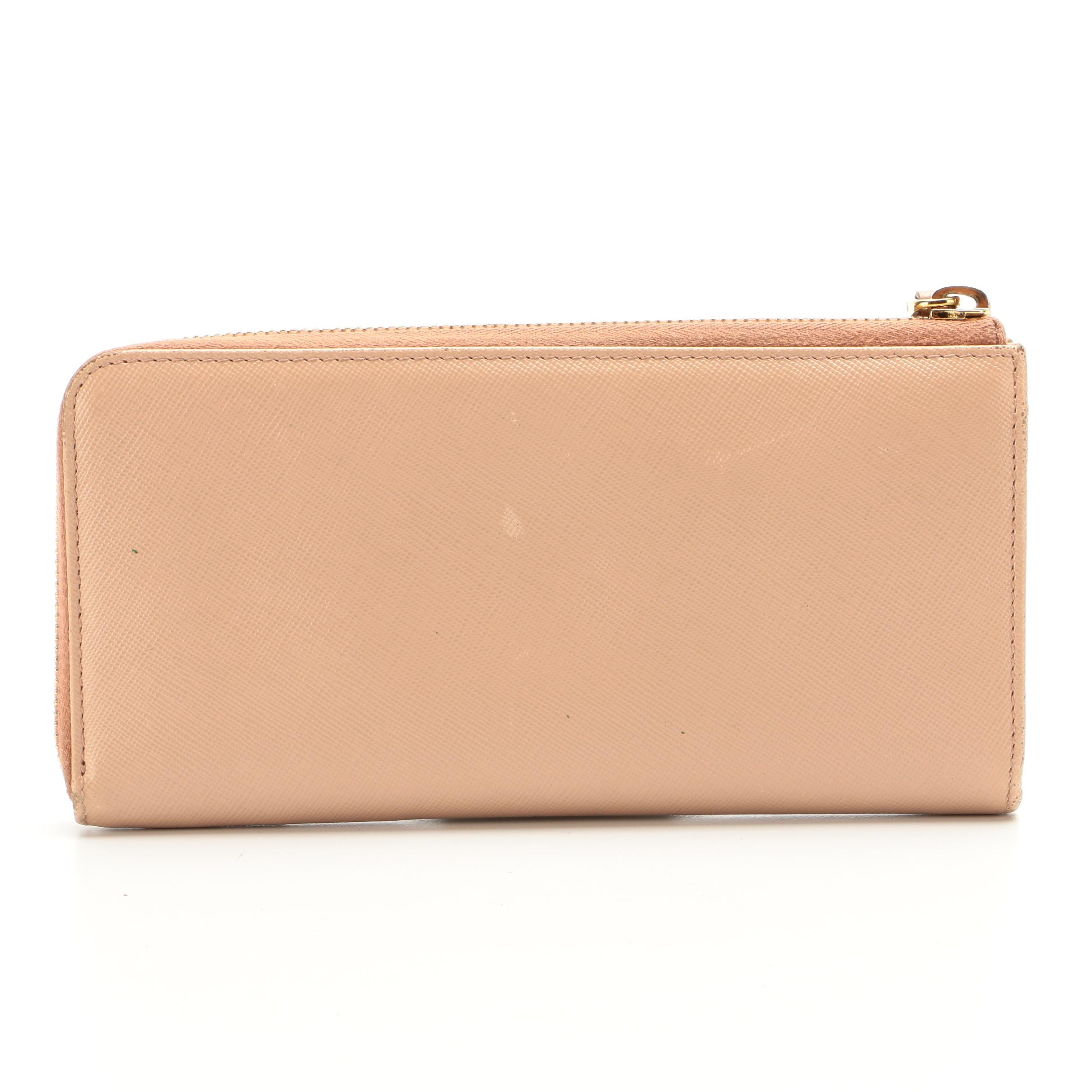 Prada Large Zipper Wallet in Blush Saffiano Leather