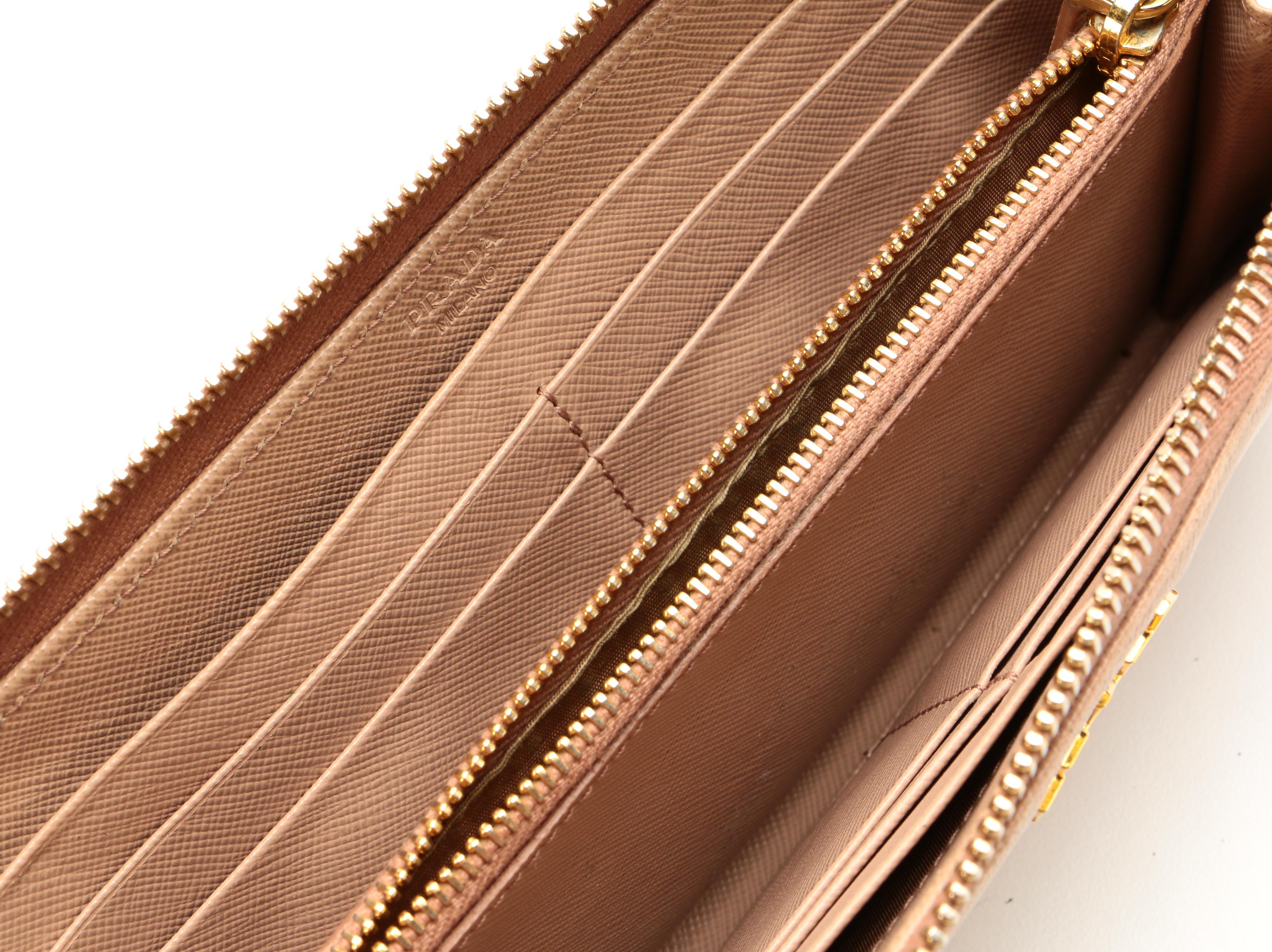 Prada Large Zipper Wallet in Blush Saffiano Leather