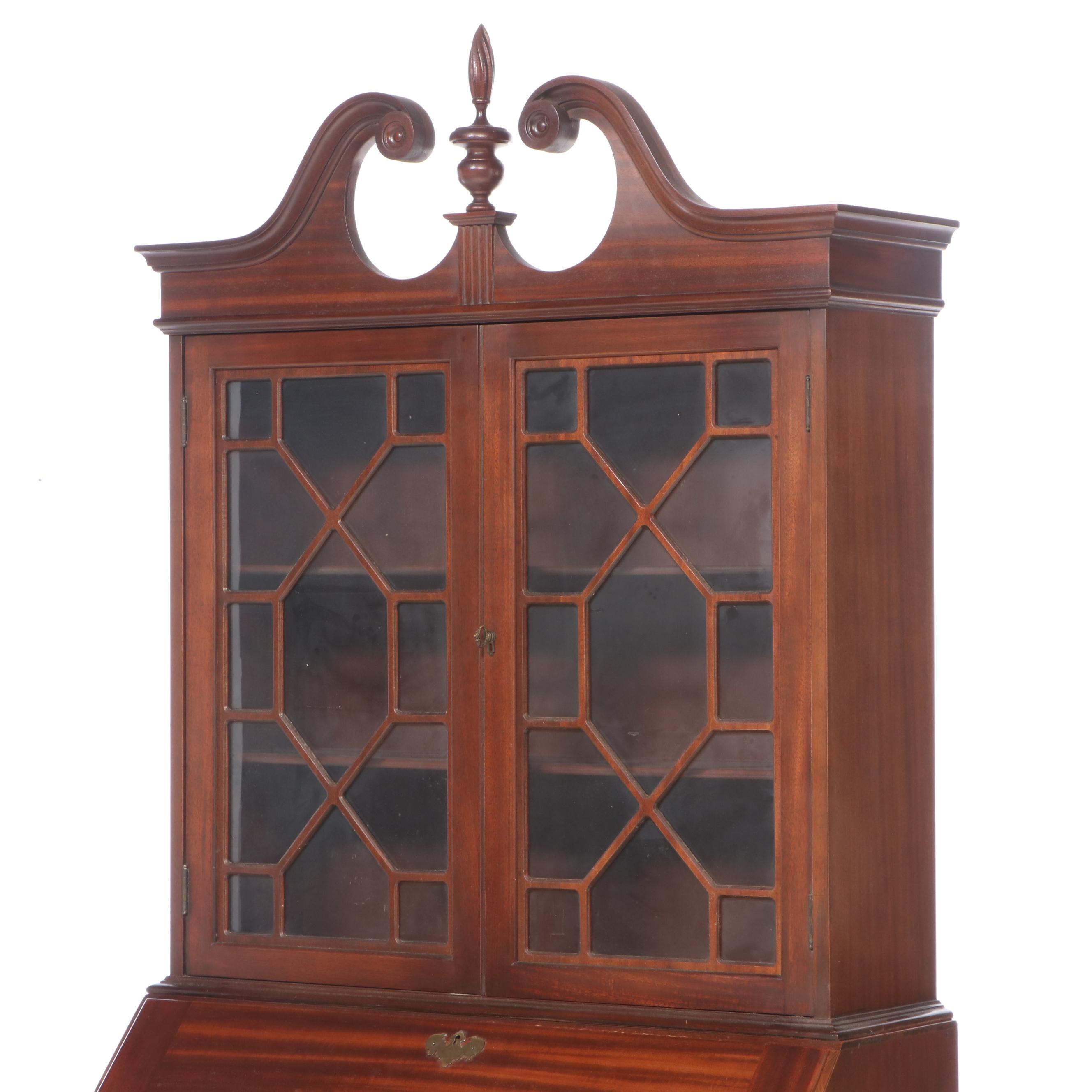 Maddox Chippendale Style Mahogany Secretary Bookcase, Mid-20th Century