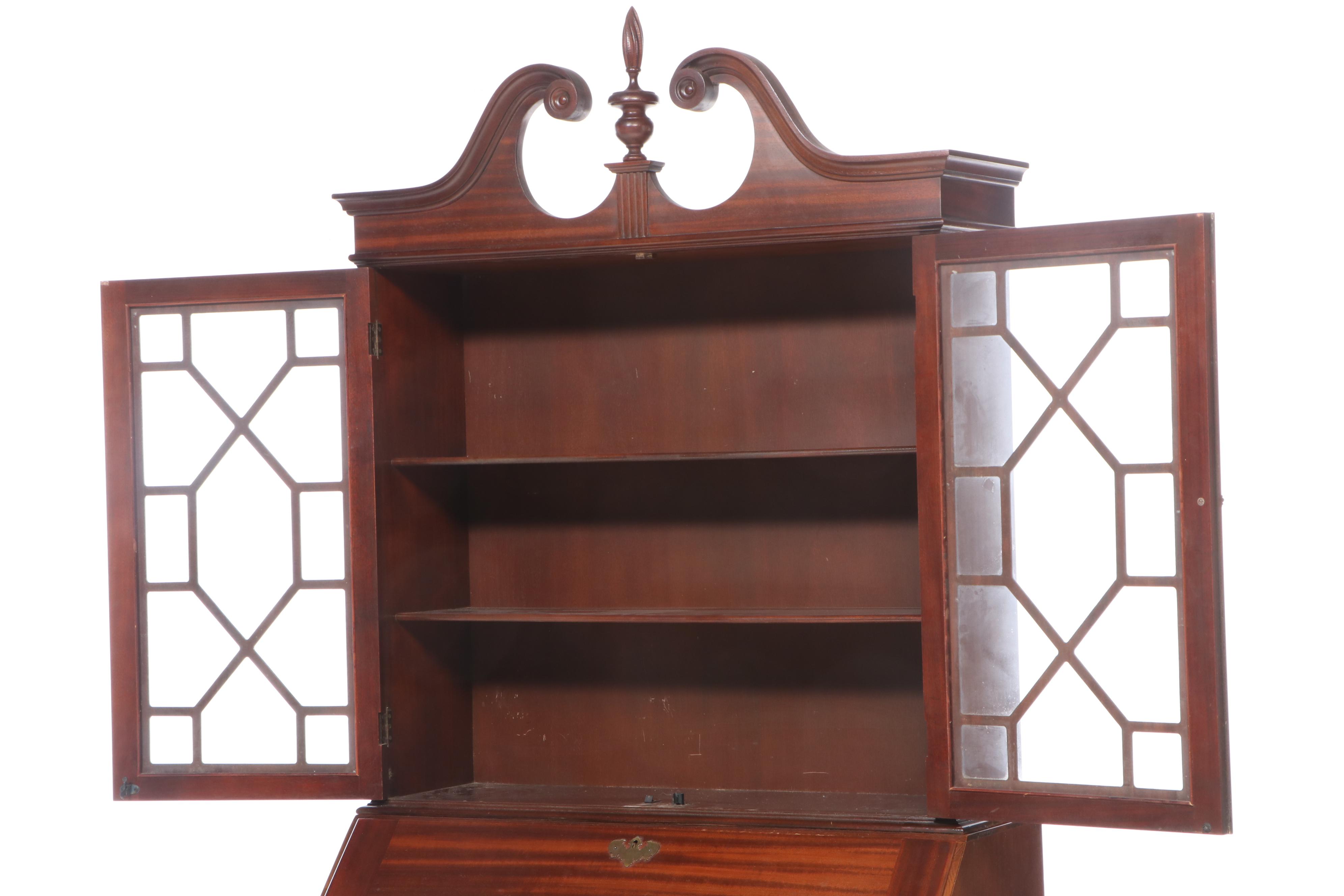 Maddox Chippendale Style Mahogany Secretary Bookcase, Mid-20th Century