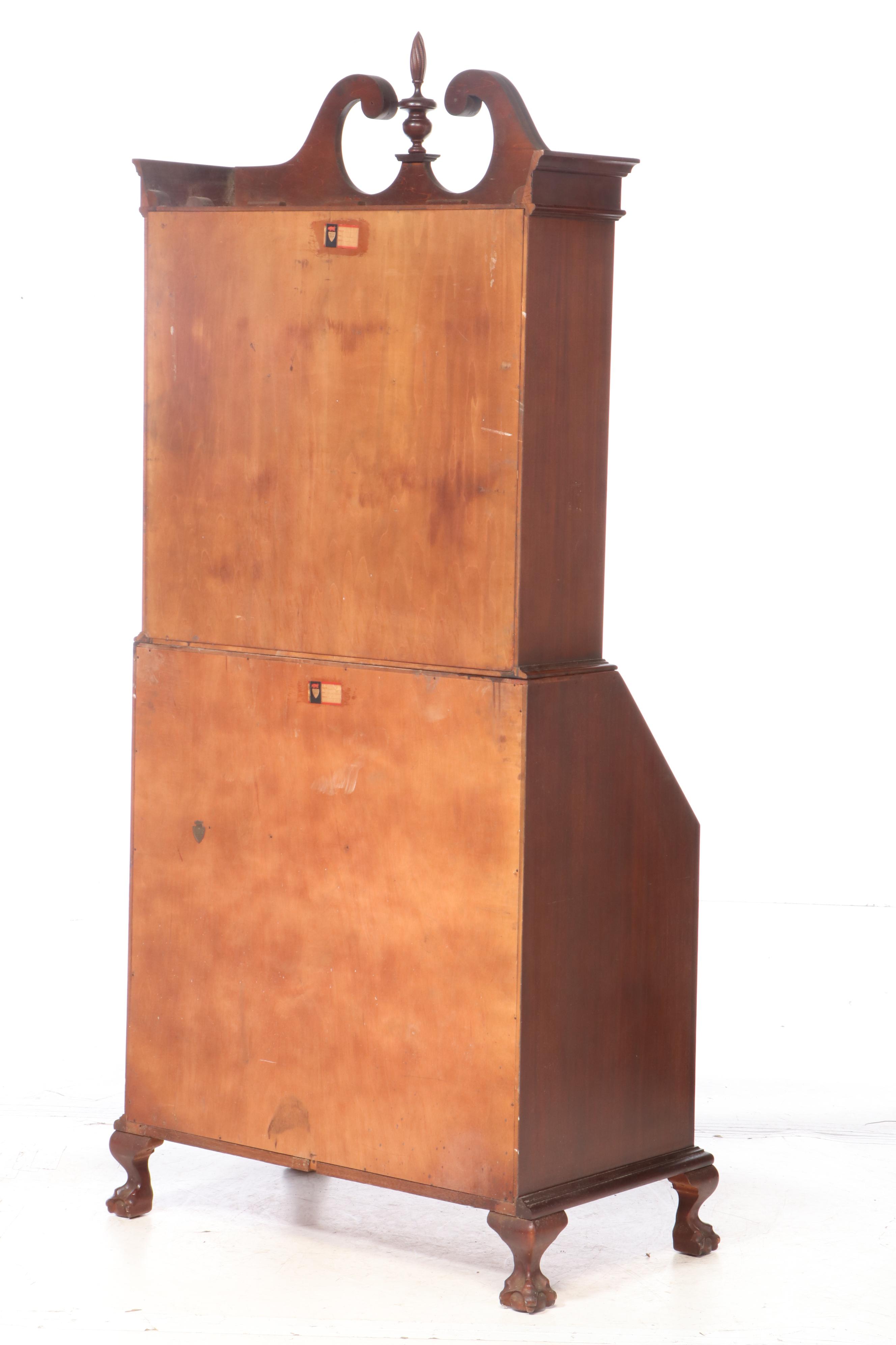 Maddox Chippendale Style Mahogany Secretary Bookcase, Mid-20th Century