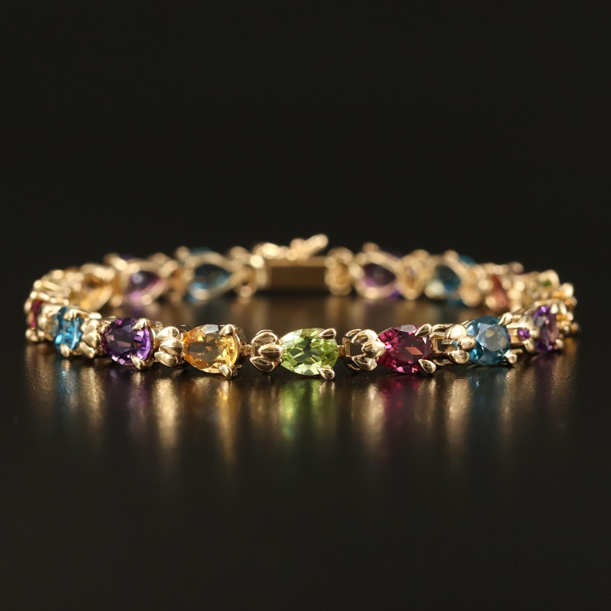 14K Garnet, Topaz, Peridot, Amethyst and Citrine Bracelet