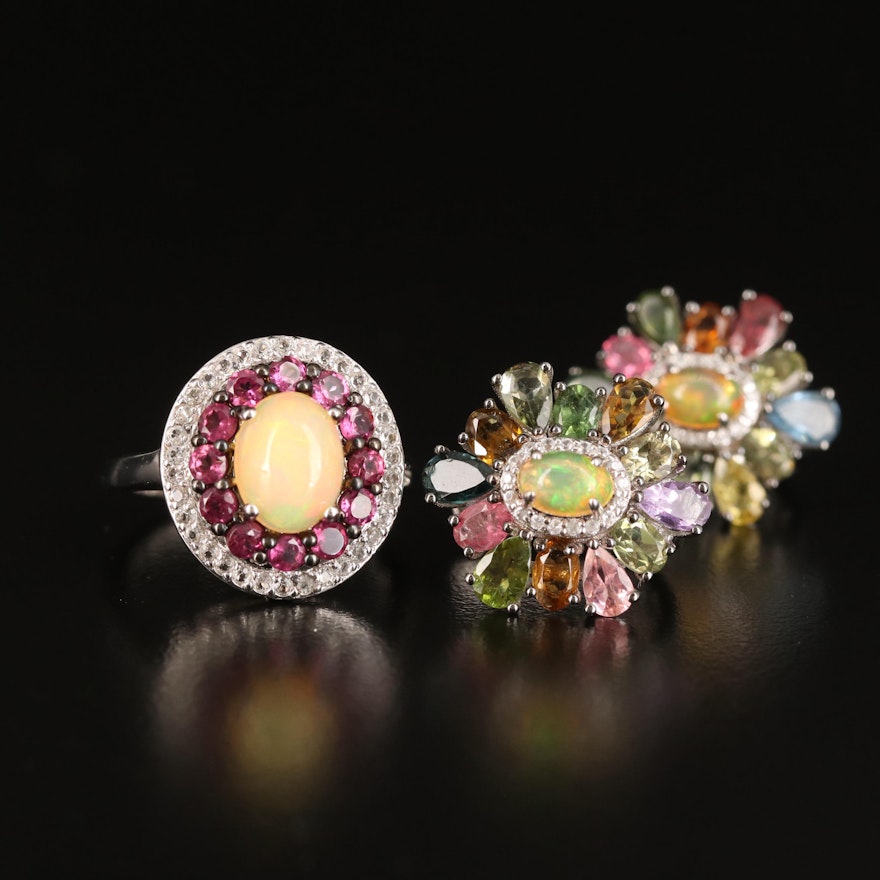 Sterling Ring and Earrings Including Opal, Topaz and Garnet