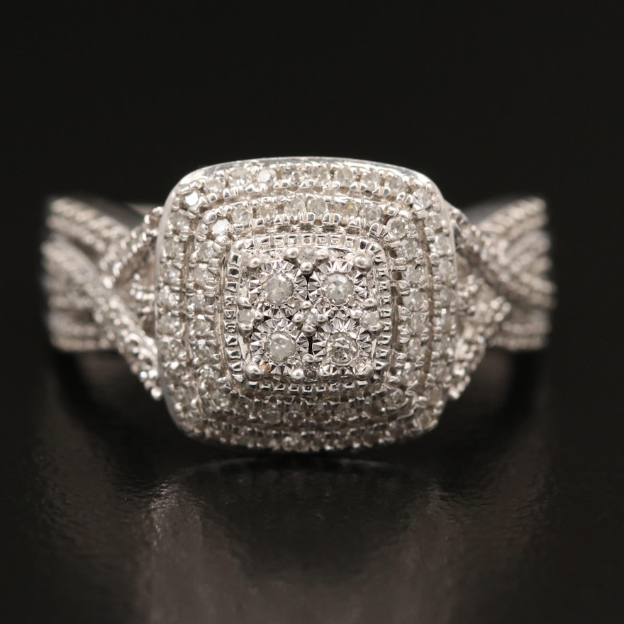 Sterling Pavé Diamond Ring