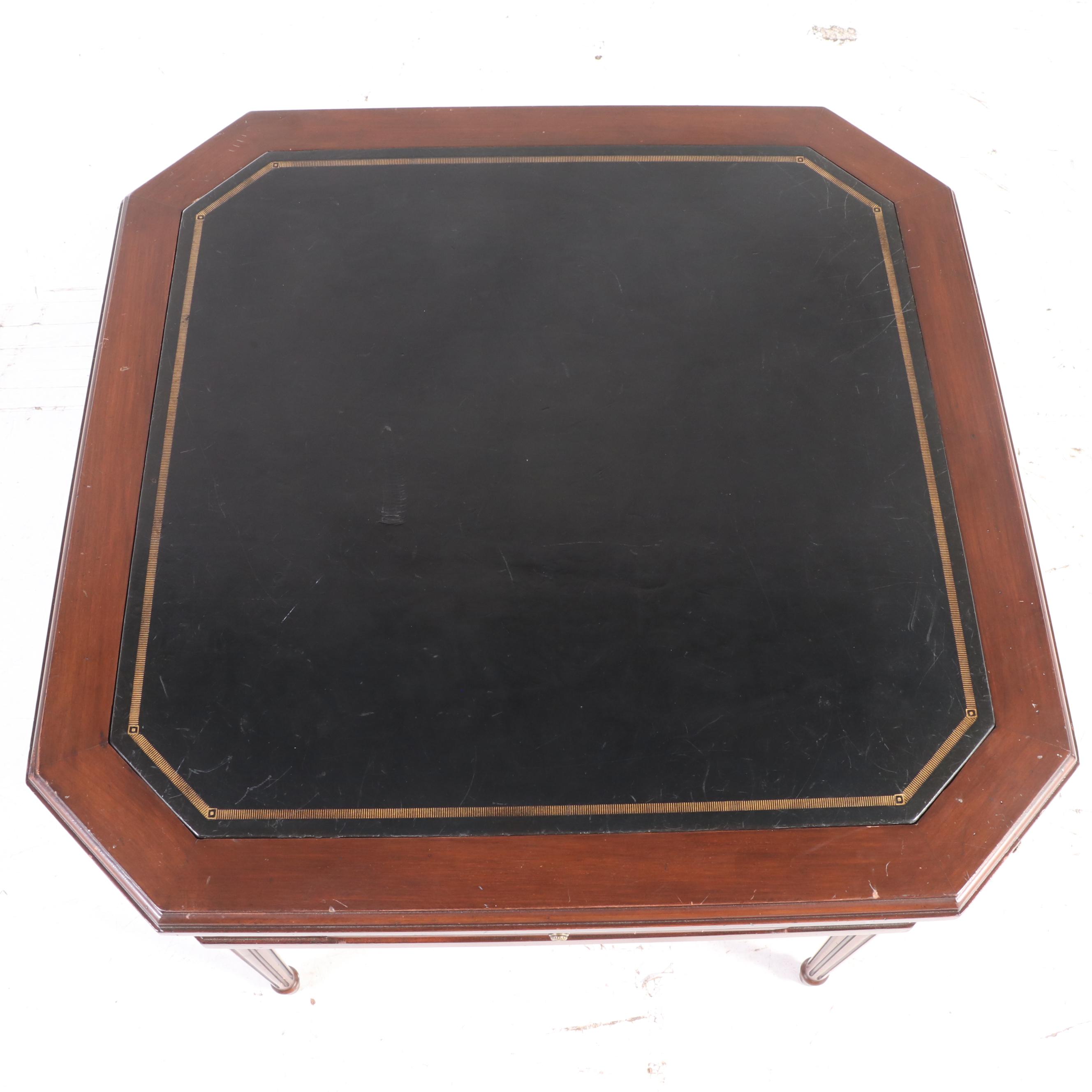 Louis XVI Style Leather Top Game Table with Corner Draw Leaves