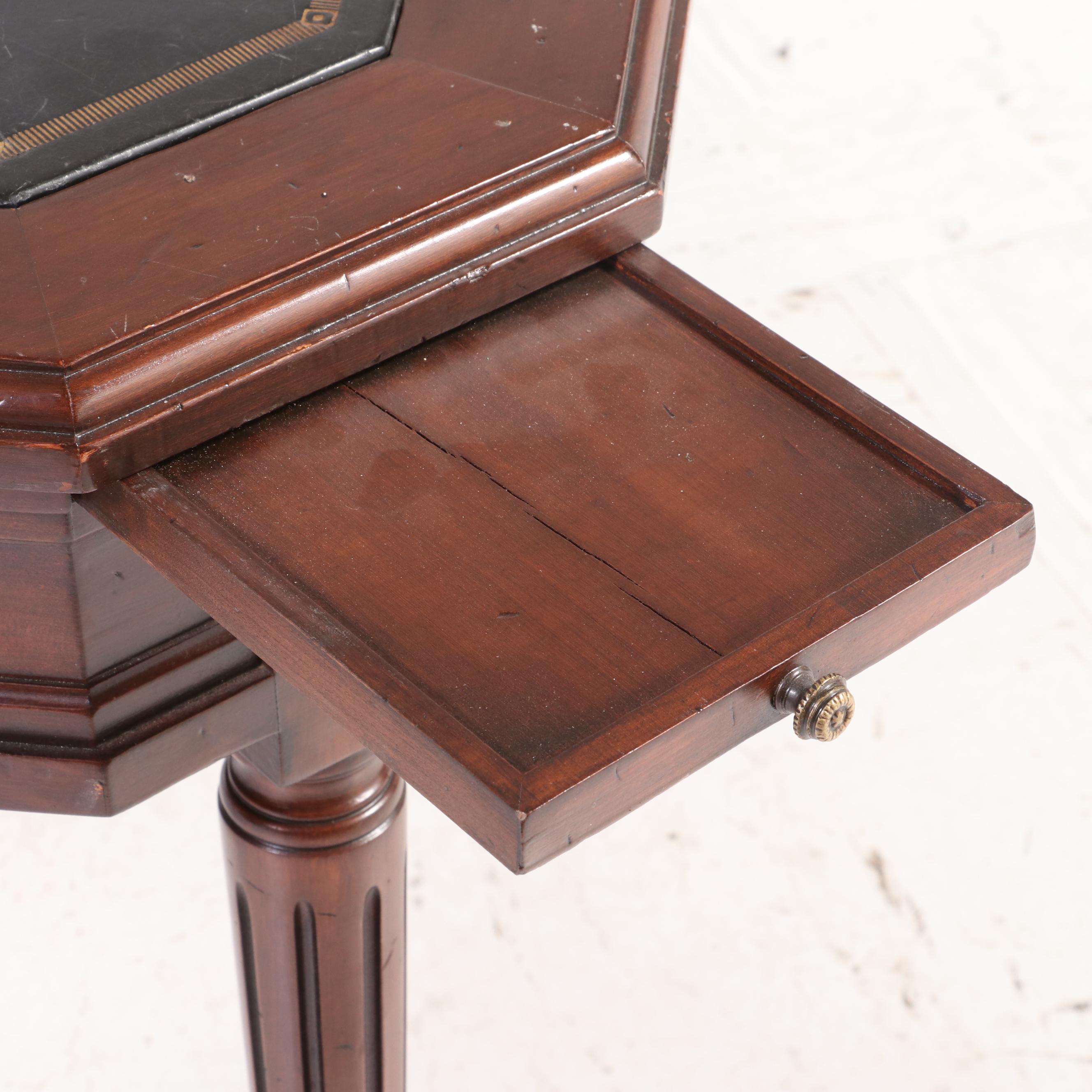 Louis XVI Style Leather Top Game Table with Corner Draw Leaves