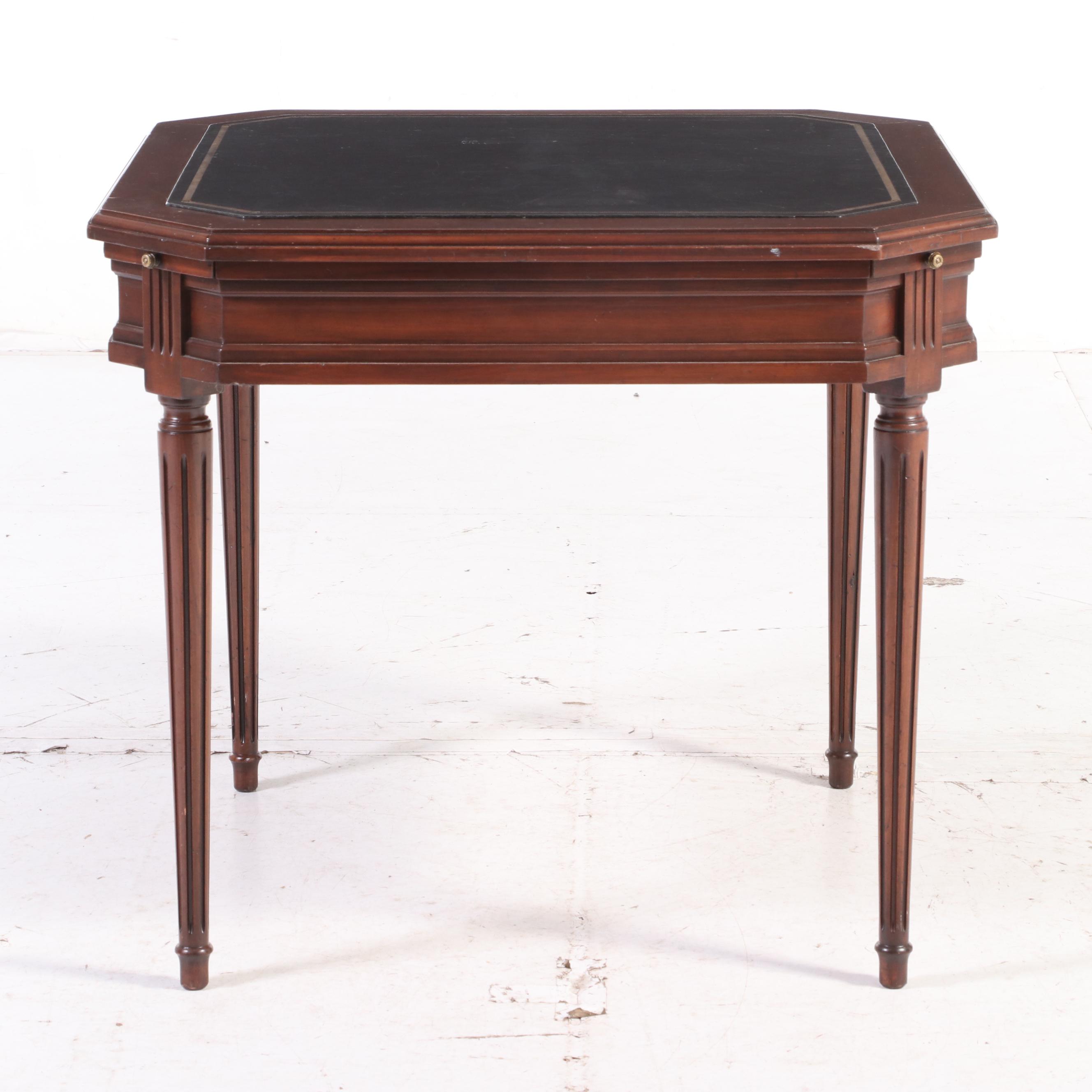 Louis XVI Style Leather Top Game Table with Corner Draw Leaves