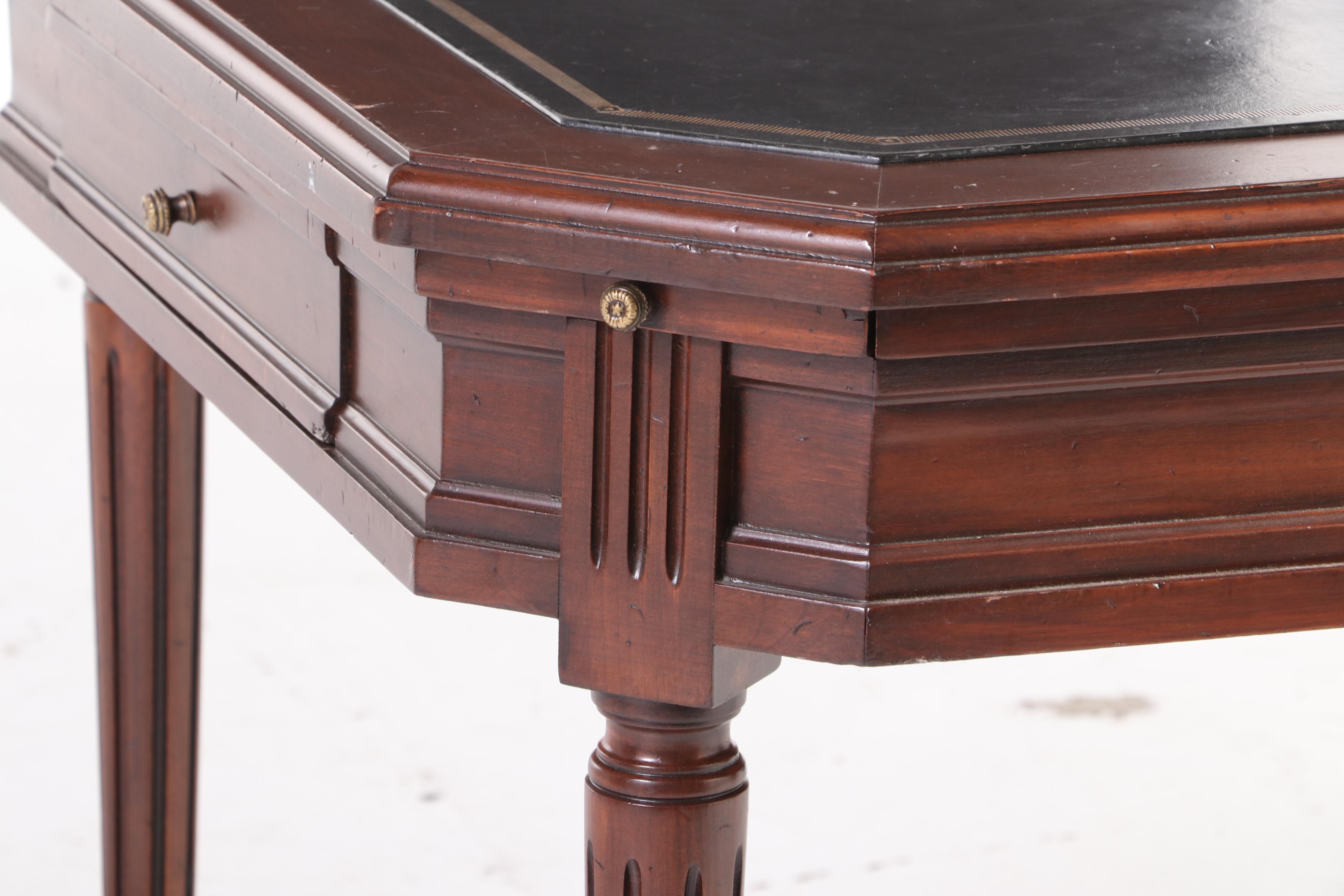 Louis XVI Style Leather Top Game Table with Corner Draw Leaves