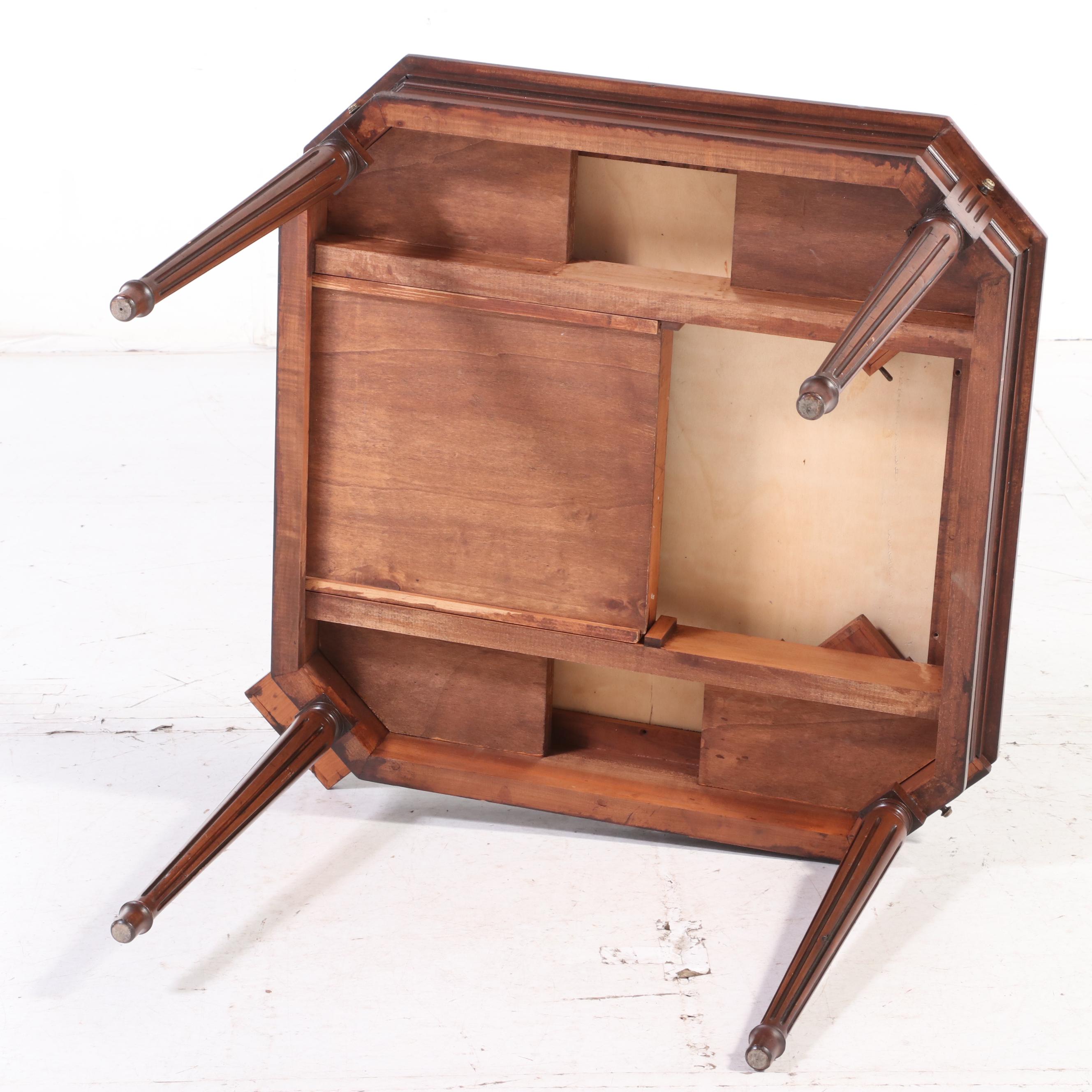 Louis XVI Style Leather Top Game Table with Corner Draw Leaves