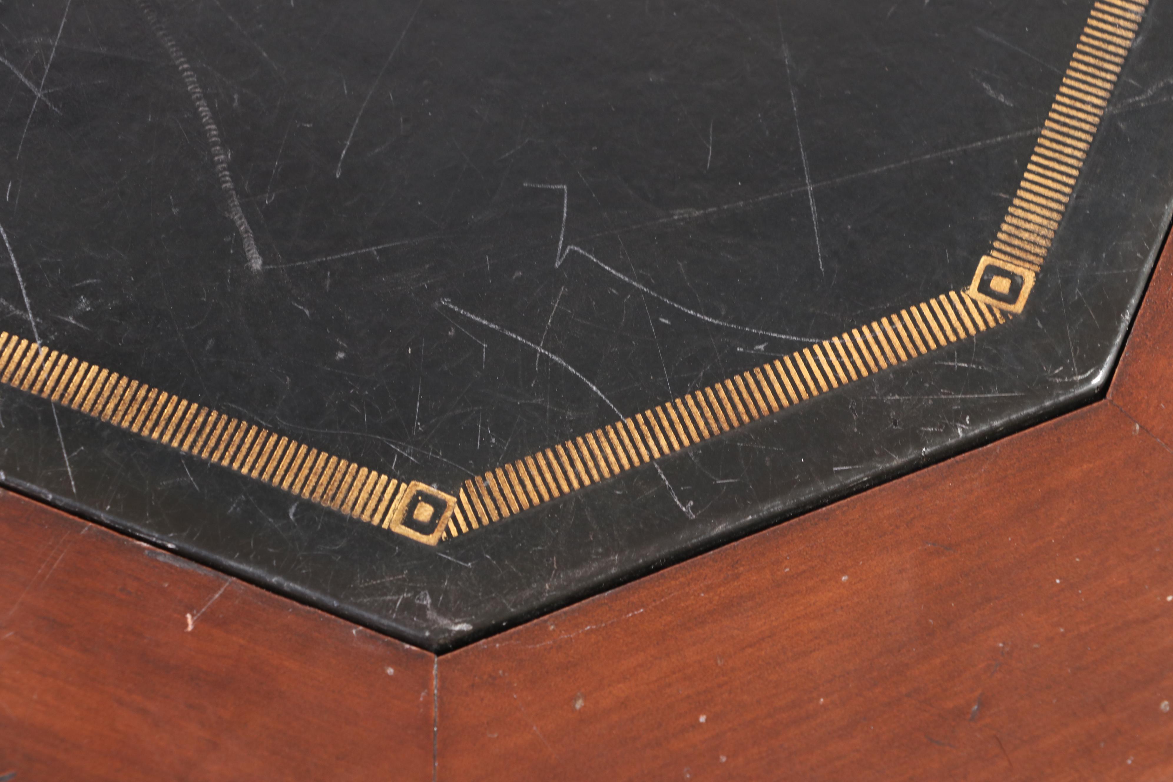 Louis XVI Style Leather Top Game Table with Corner Draw Leaves