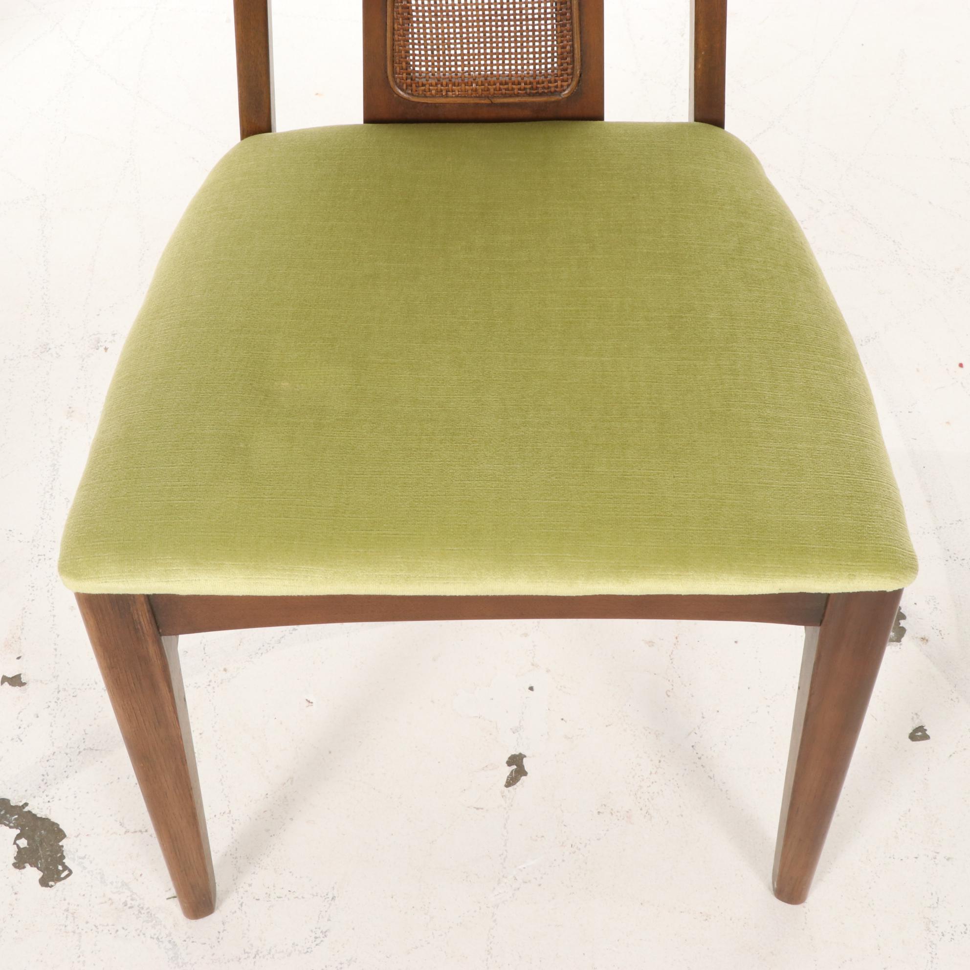 Twelve Broyhill "Emphasis" Mid Century Modern Walnut Cane-Back Dining Chairs