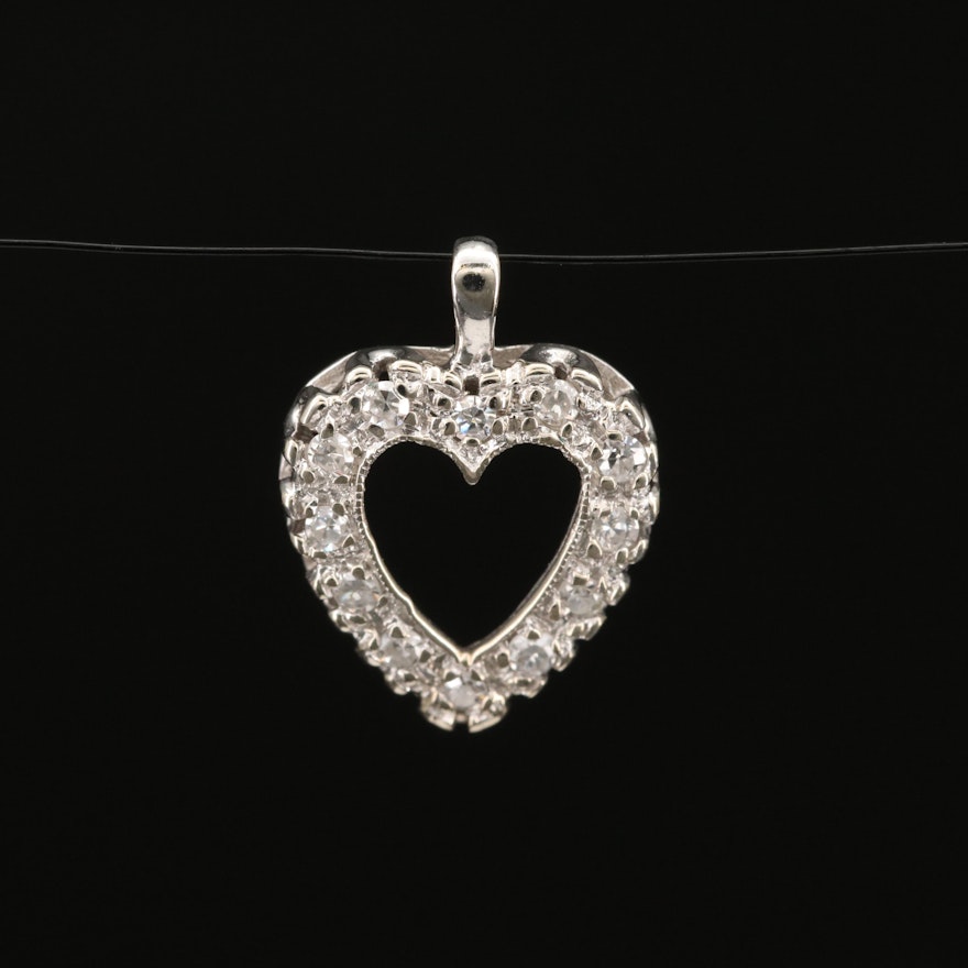 14K Diamond Open Heart Pendant