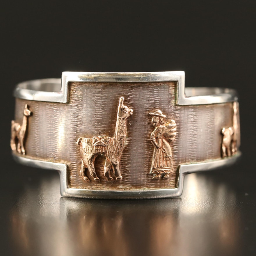 Peruvian Sterling Llama and Farmer Bracelet with 18K Accents