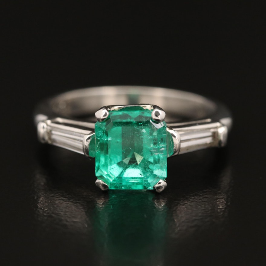 Platinum 2.03 CT Columbian Emerald and Diamond Ring with GIA Origin Report