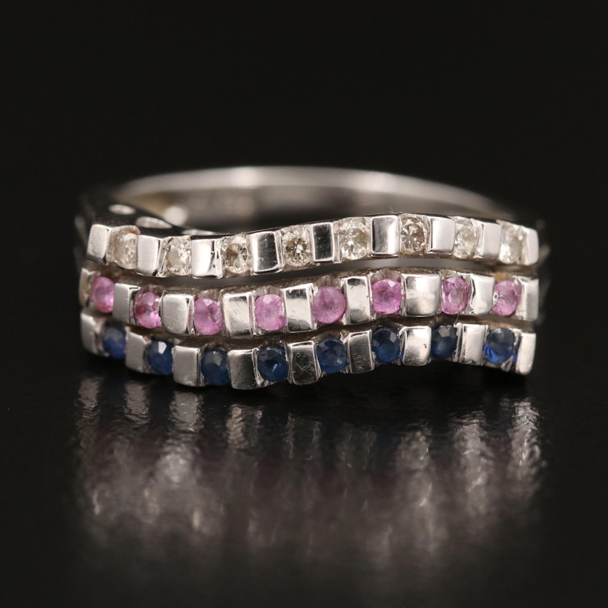 14K Sapphire Diamond Multi-Row Ring