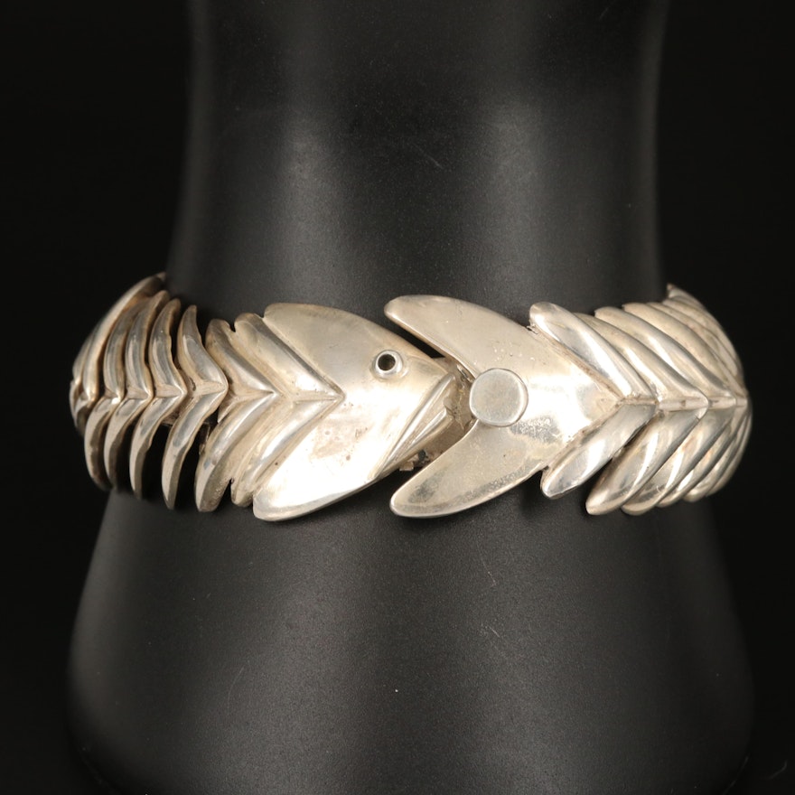 Mexican Sterling Articulated Fish Bone Bracelet