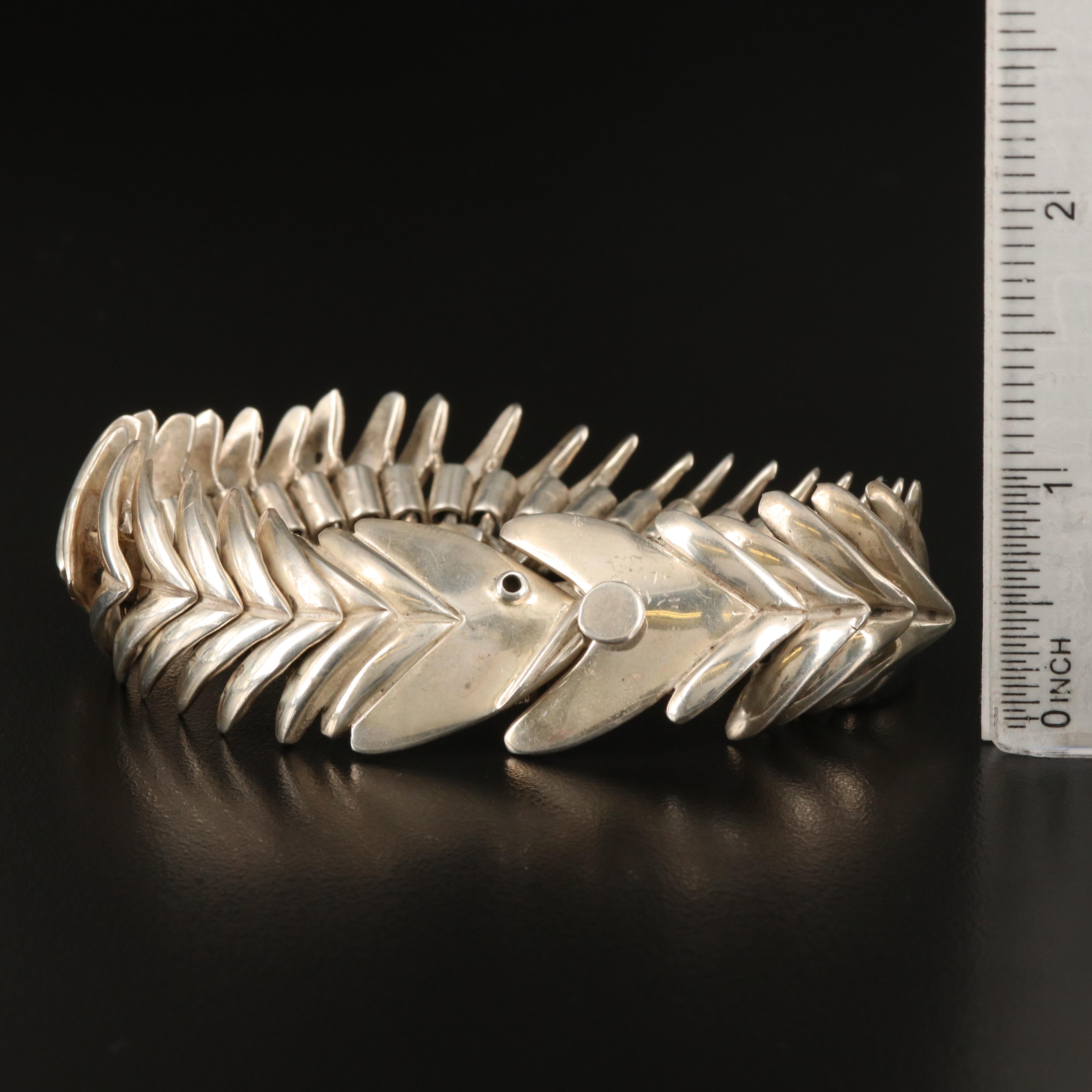 Mexican Sterling Articulated Fish Bone Bracelet