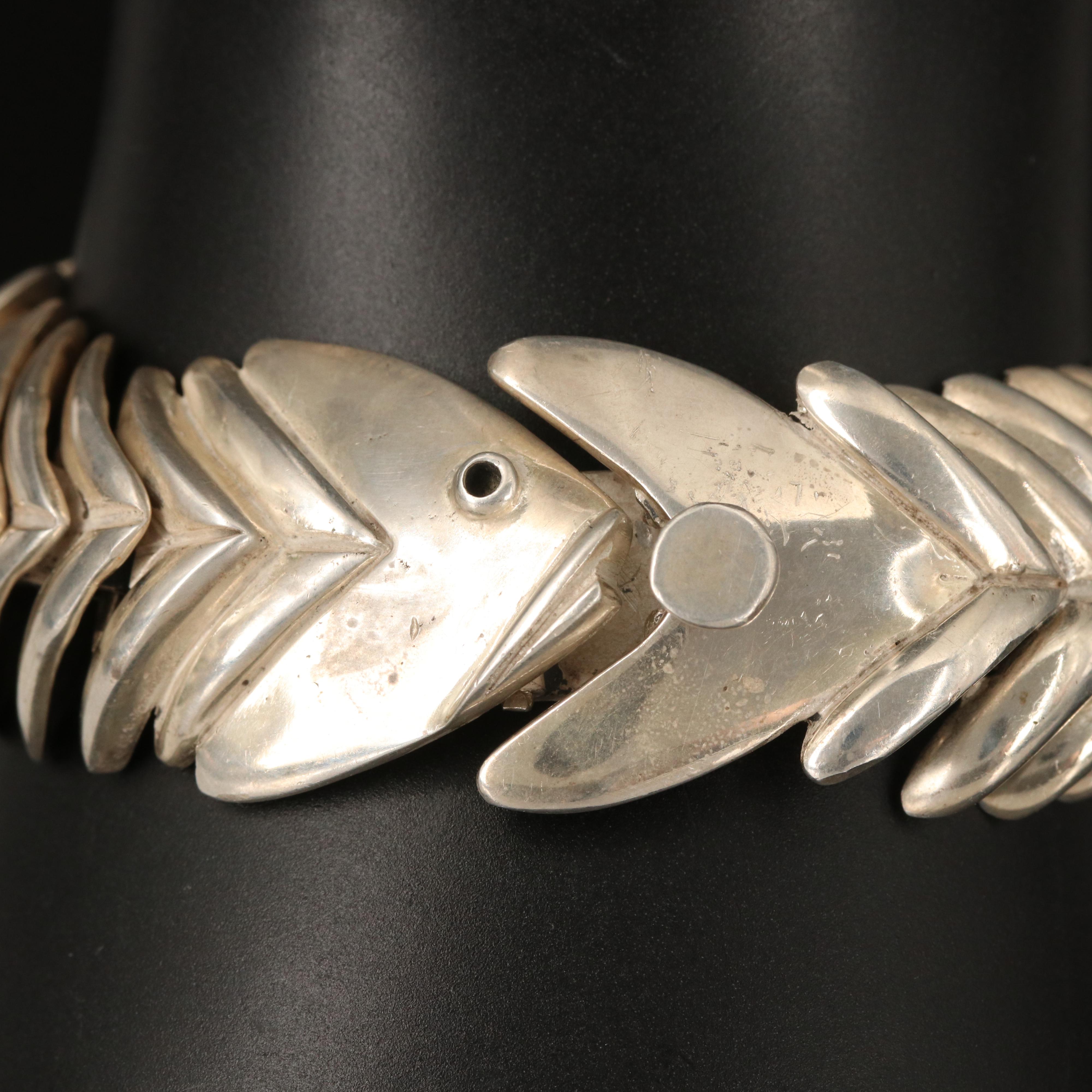 Mexican Sterling Articulated Fish Bone Bracelet