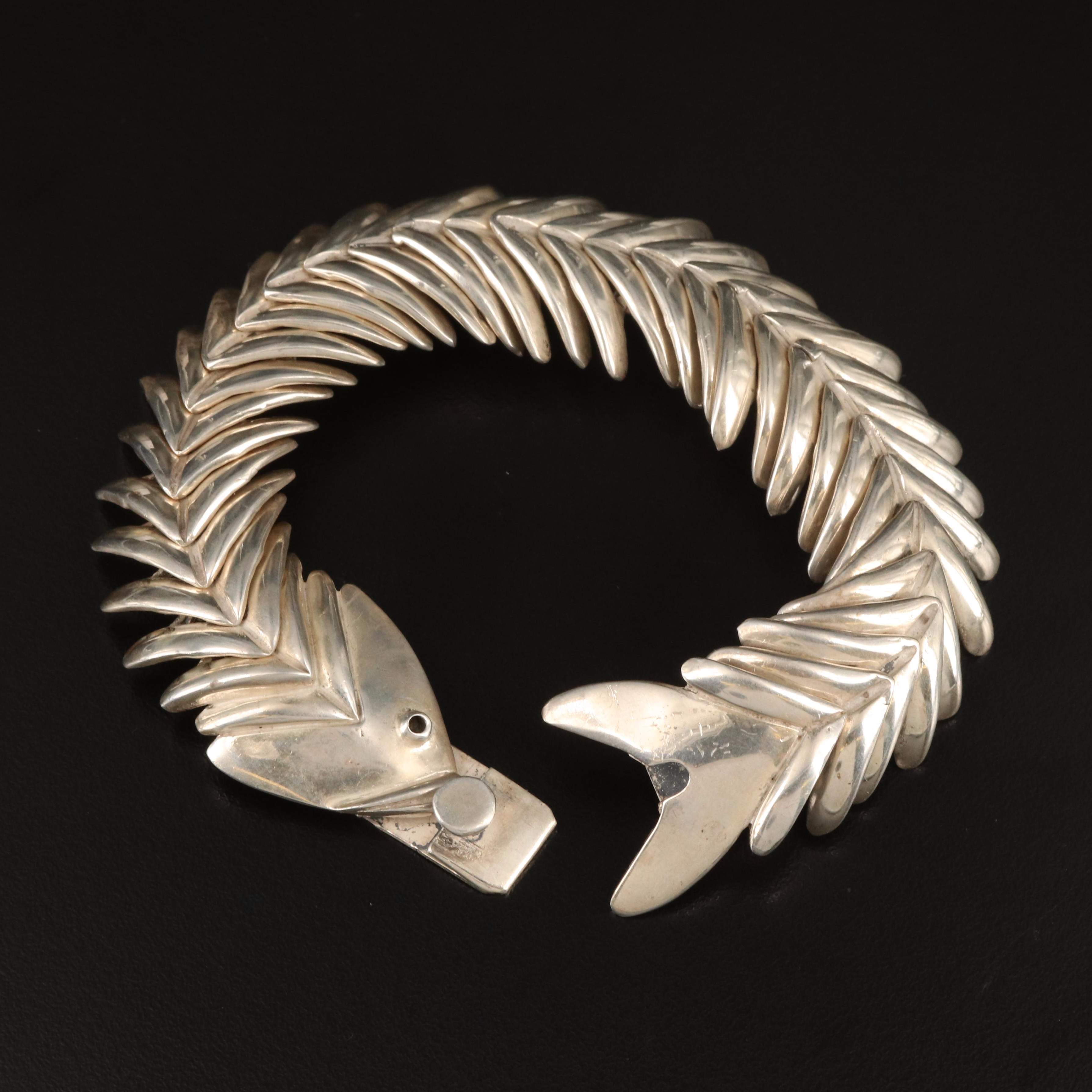 Mexican Sterling Articulated Fish Bone Bracelet