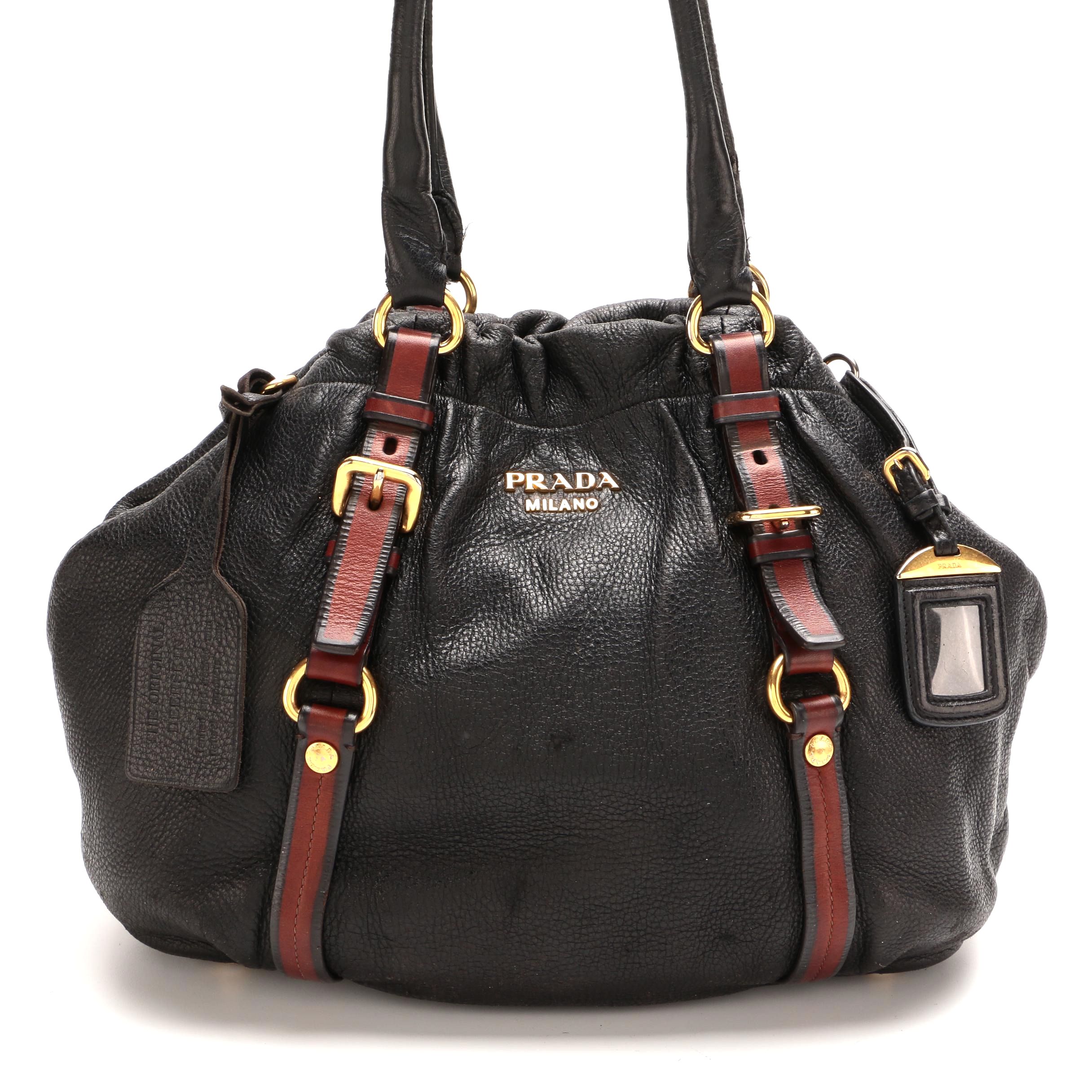 Prada Bicolor Daino Leather Satchel with Luggage Tag