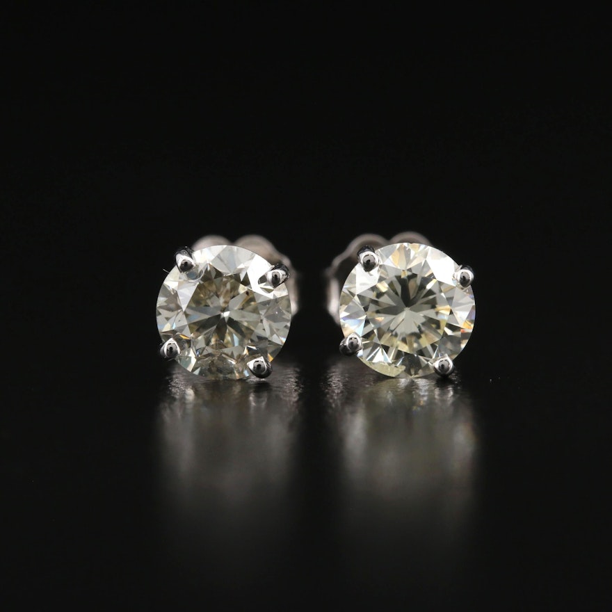 14K 1.86 CTW Solitaire Diamond Stud Earrings with GIA Online Report