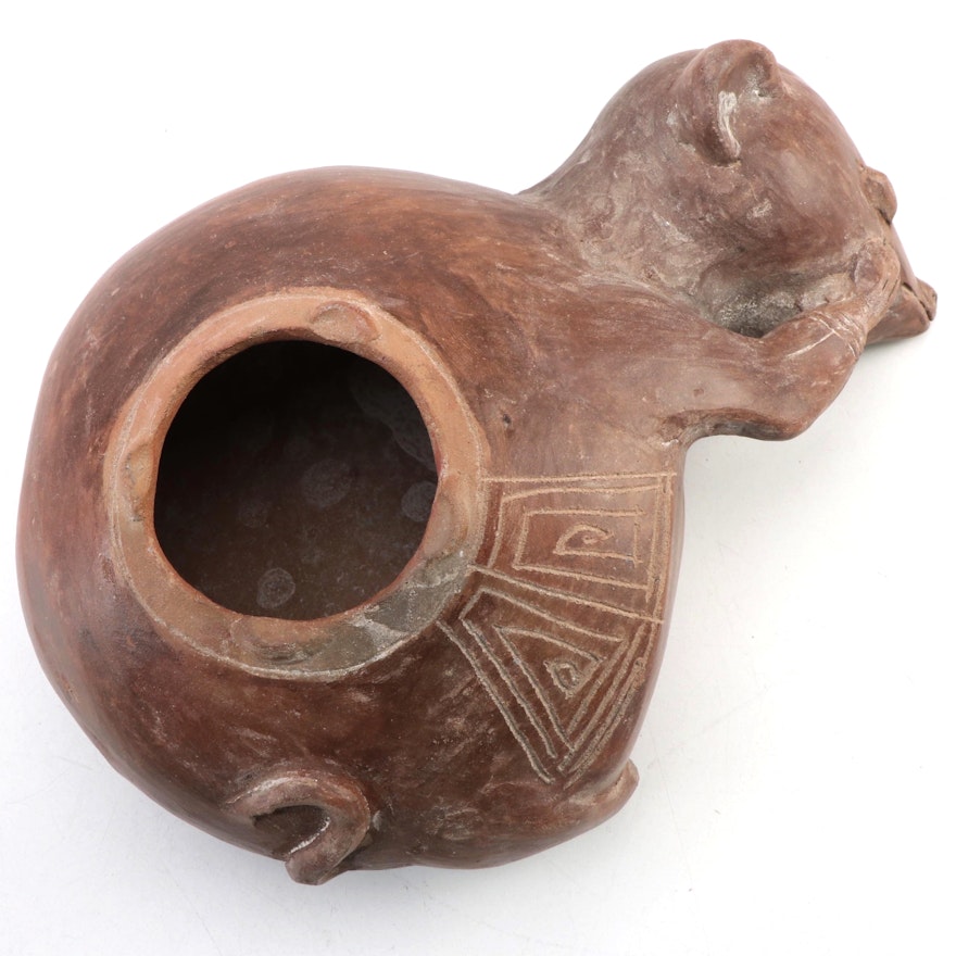 Pre-Columbian Style Handcrafted Zoomorphic Earthenware Vessel