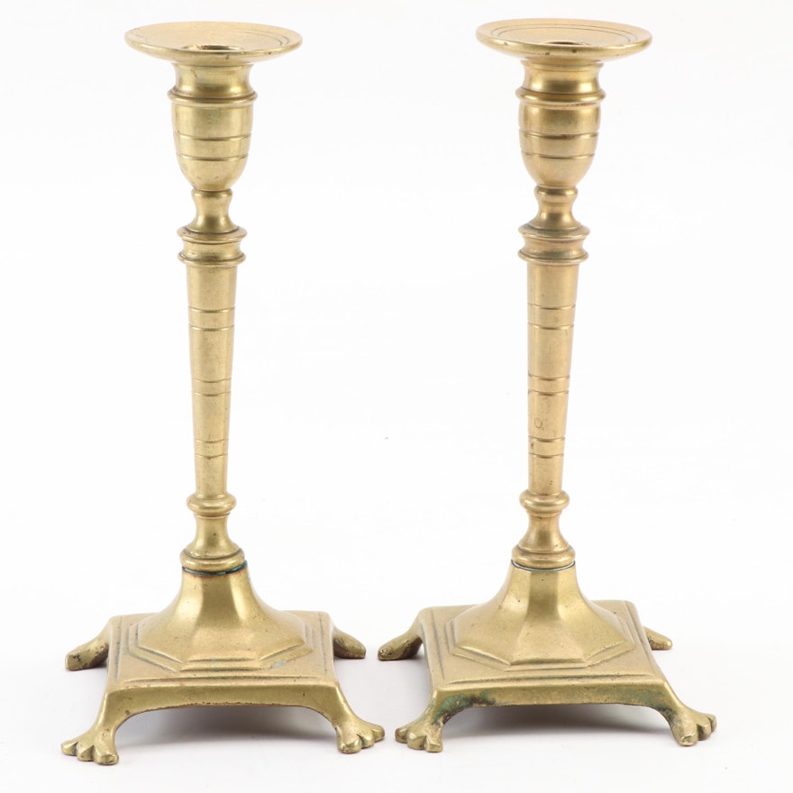 Pair of Footed Brass Candle Holders
