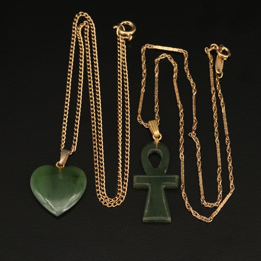 Nephrite Heart and Ankh Necklaces