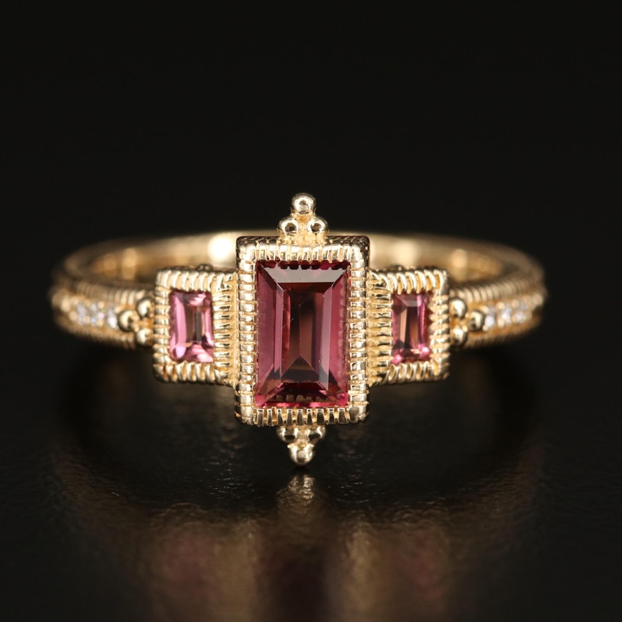 Judith Ripka Pink Tourmaline and Diamond Ring with Milgrain Details