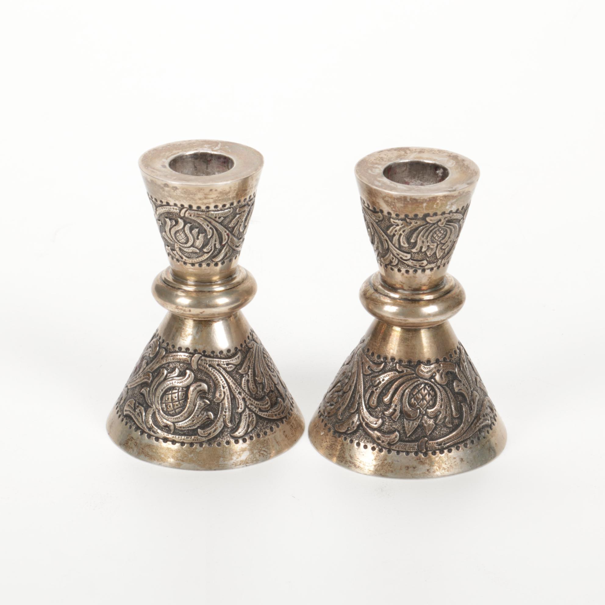 Chased Arabesque Weighted Sterling Silver Candle Holders