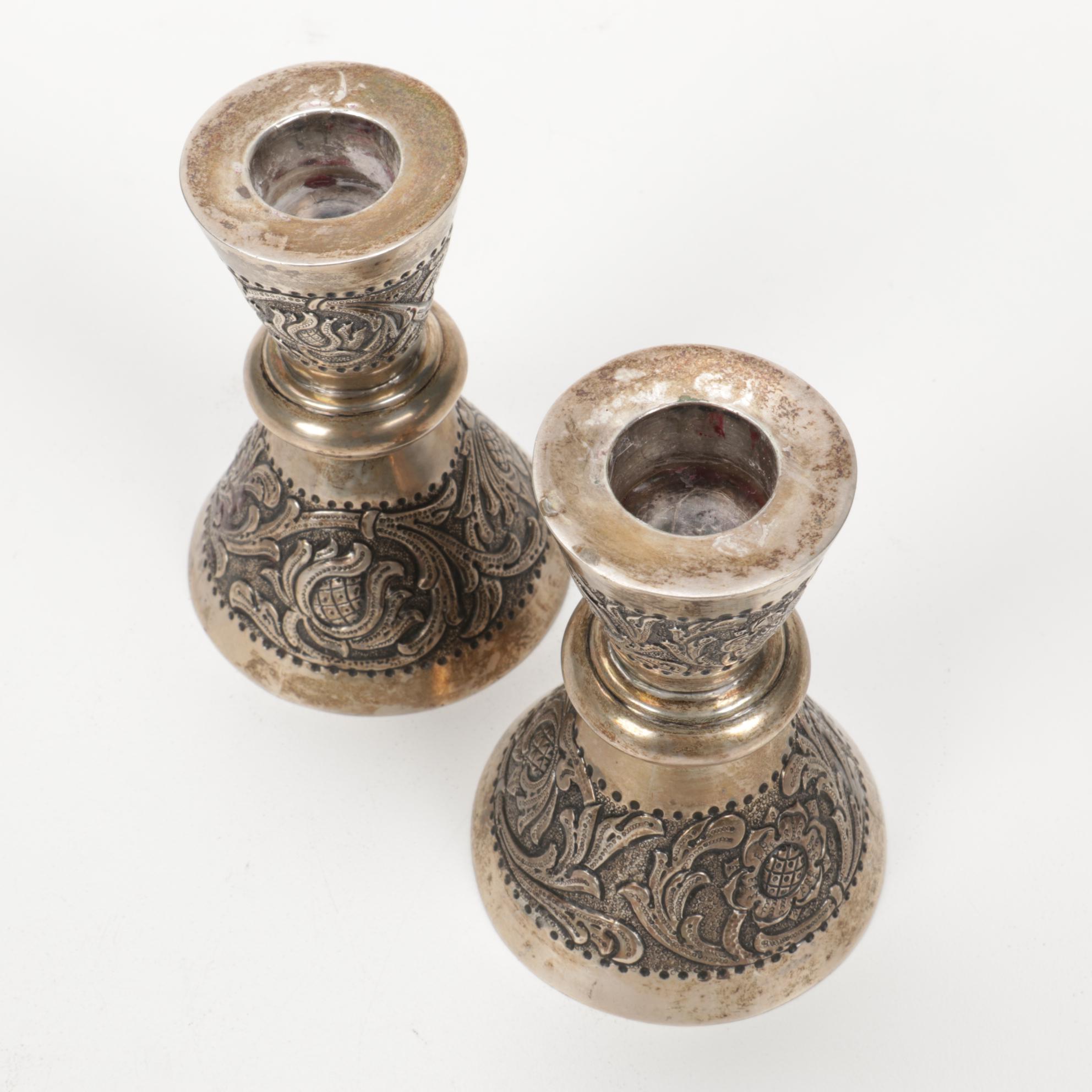 Chased Arabesque Weighted Sterling Silver Candle Holders
