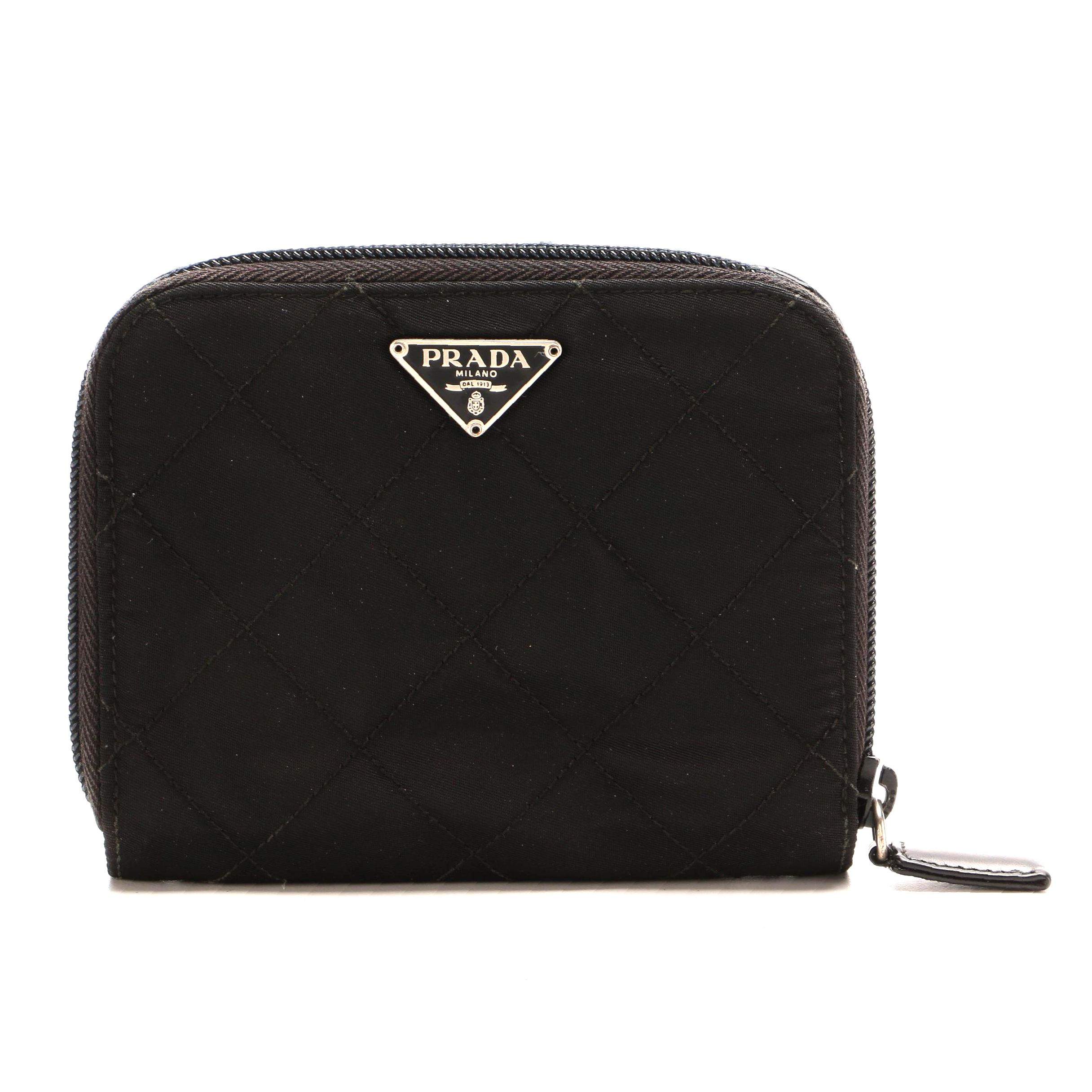 Prada Black Quilted Tessuto Nylon and Leather Zip Wallet