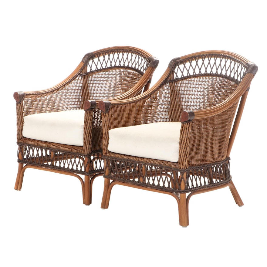Pair of Bamboo and Wicker Patio Armchairs