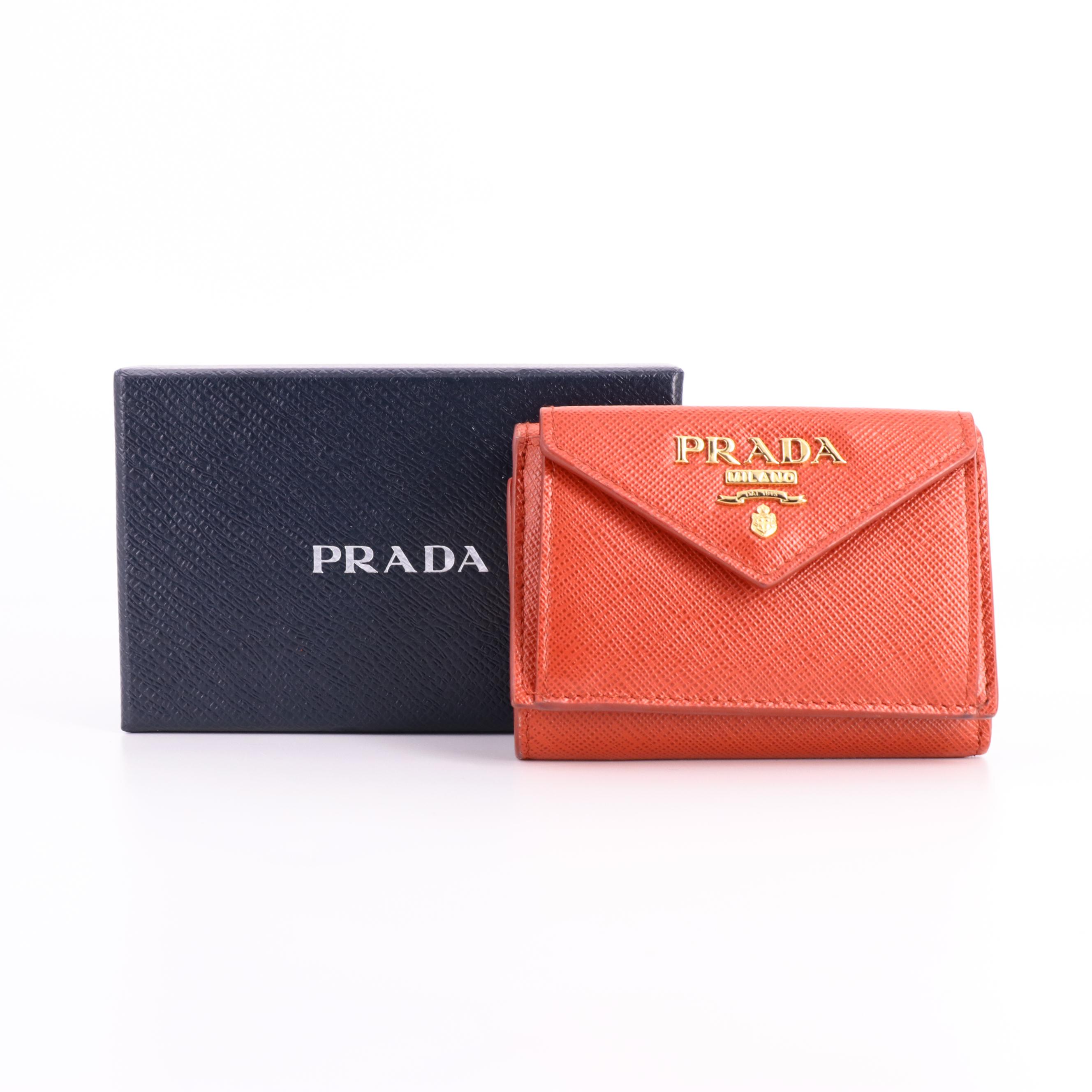 Prada Small Compact Wallet in Fiery Red Saffiano Leather