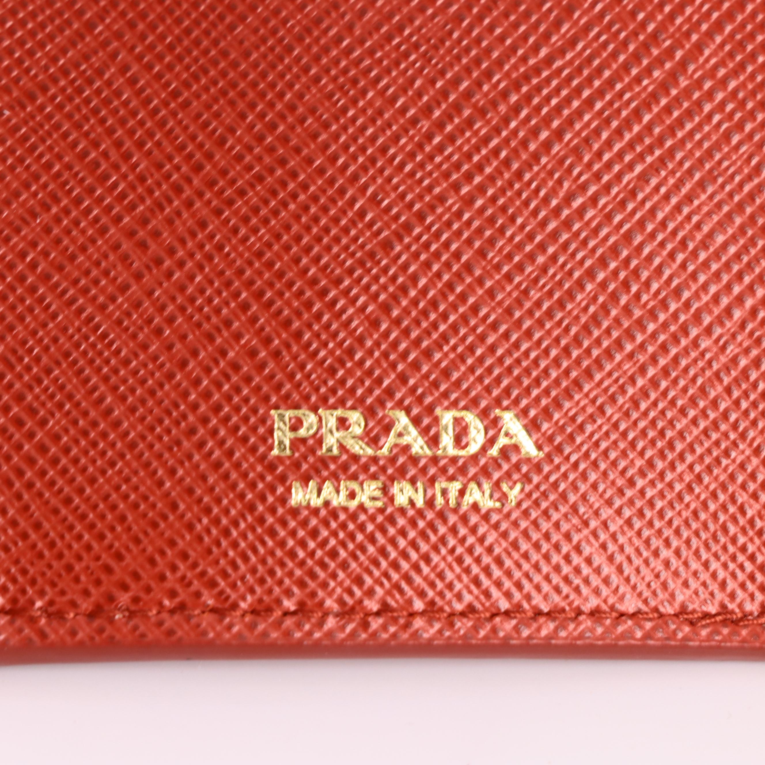 Prada Small Compact Wallet in Fiery Red Saffiano Leather